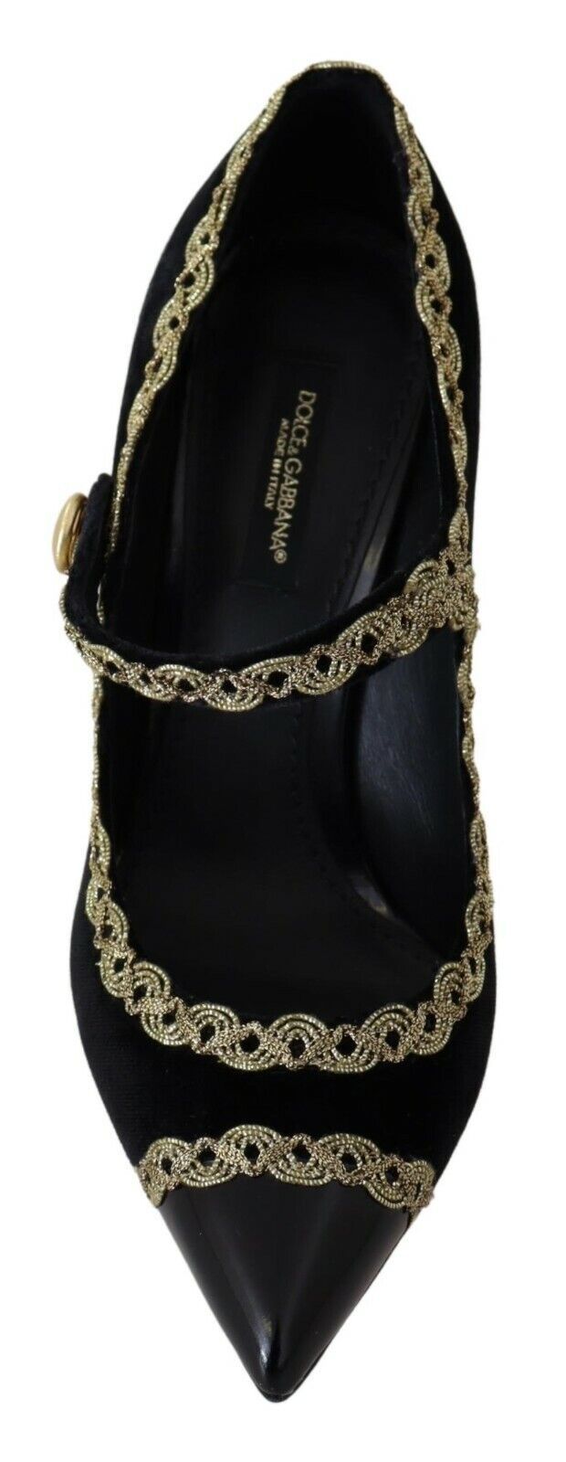 Dolce & Gabbana Black Embellished Velvet Mary Jane Pumps