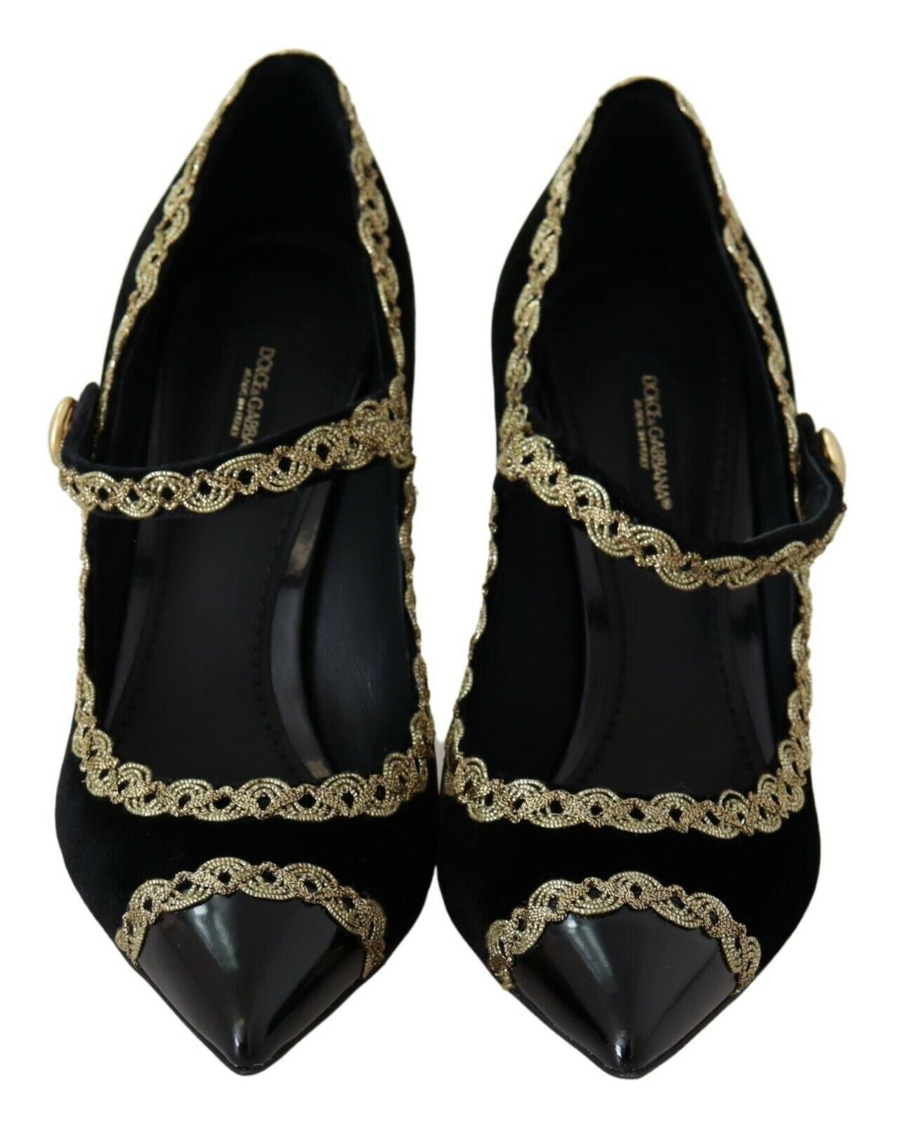 Dolce & Gabbana Black Embellished Velvet Mary Jane Pumps