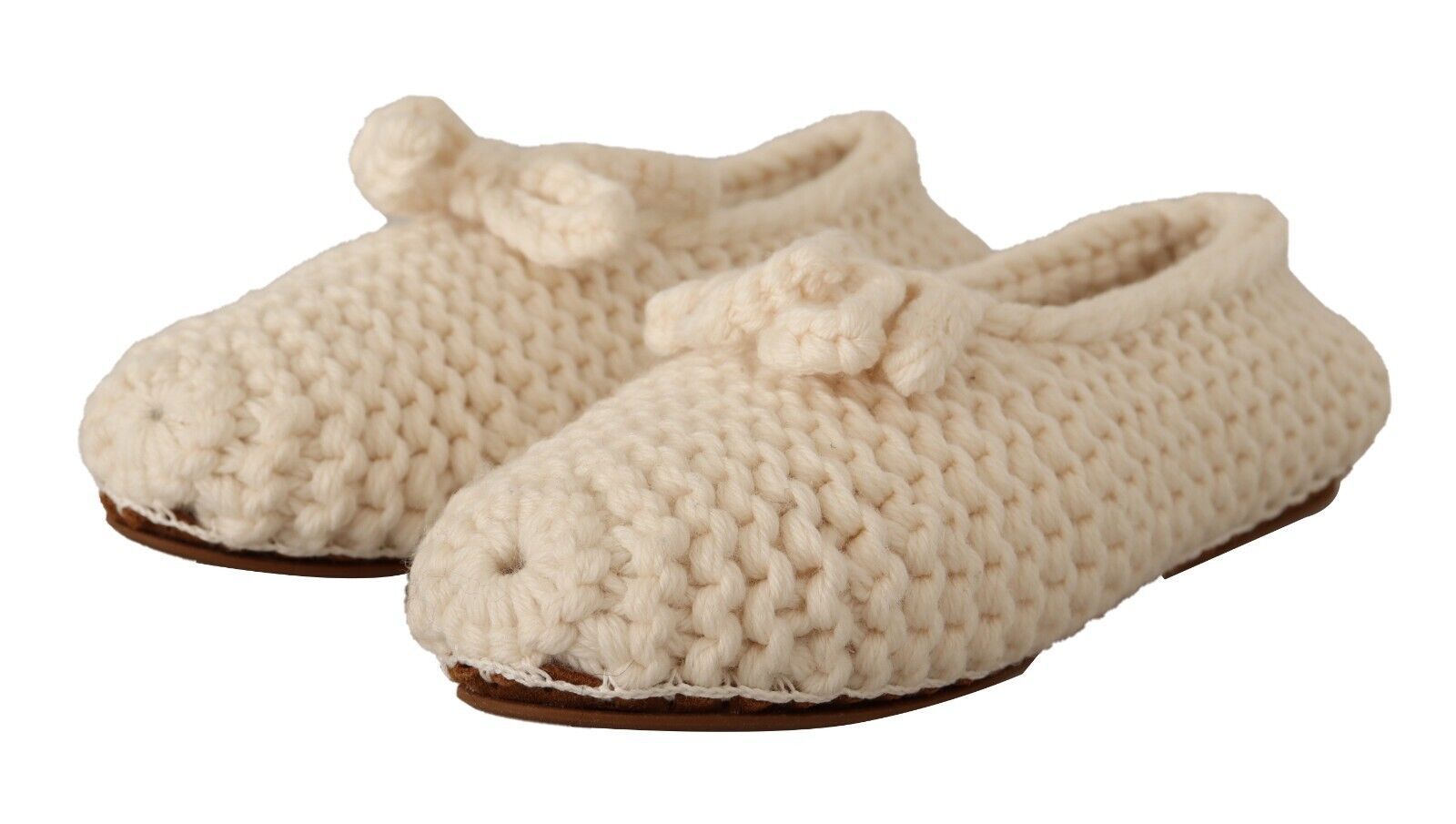 Dolce & Gabbana White Slip-On Ballerina Flats Wool Knit Shoes