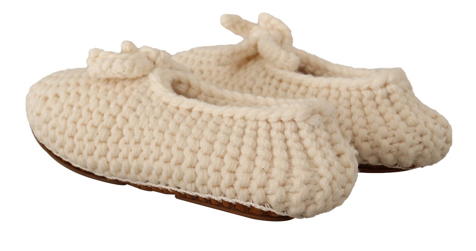 Dolce & Gabbana White Slip-On Ballerina Flats Wool Knit Shoes