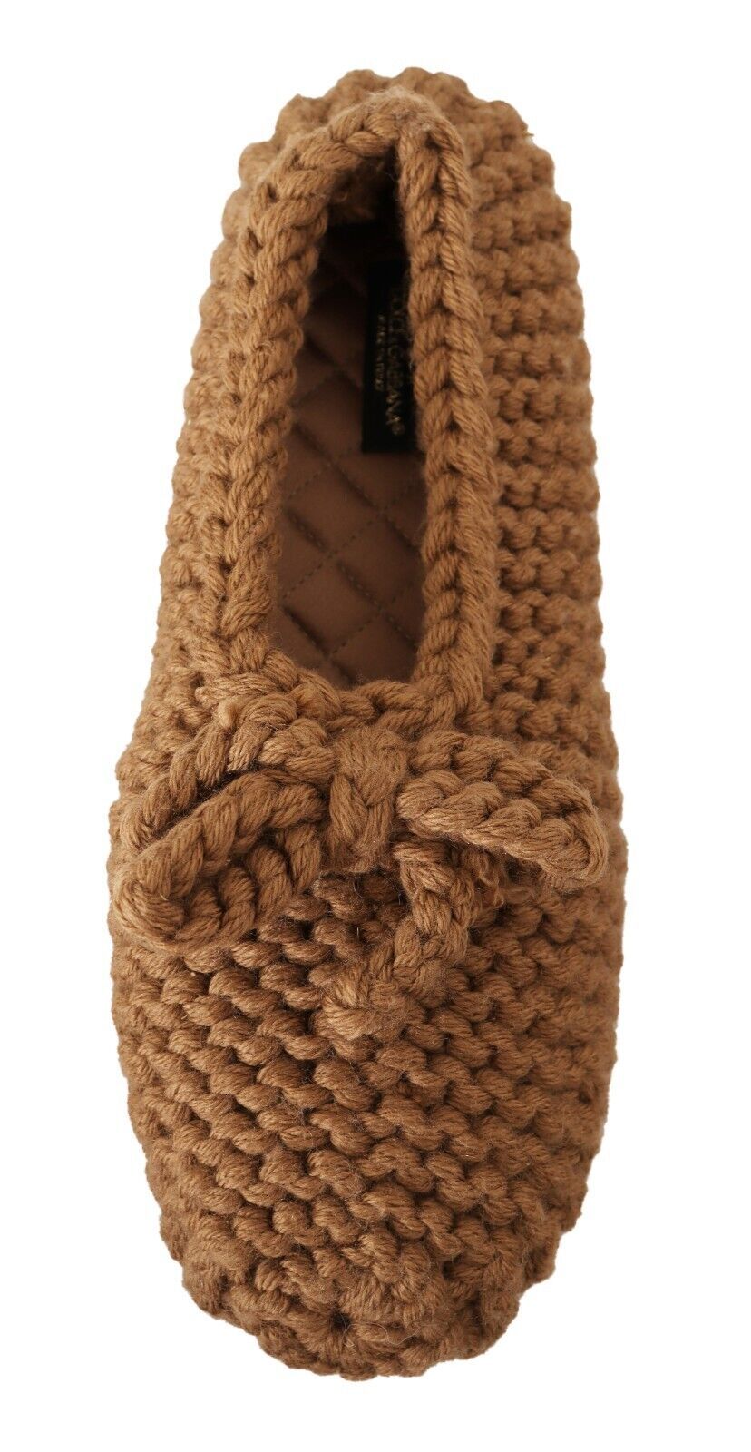 Dolce & Gabbana Brown Slip-On Ballerina Flats Wool Knit Shoes