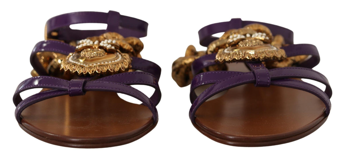Dolce & Gabbana Purple Leather Devotion Flat Sandals Shoes