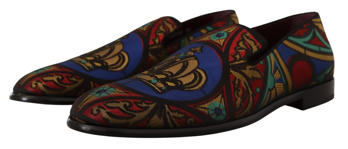 Dolce & Gabbana Meerkleurige Jacquard Kroon Slippers Loafers Schoenen