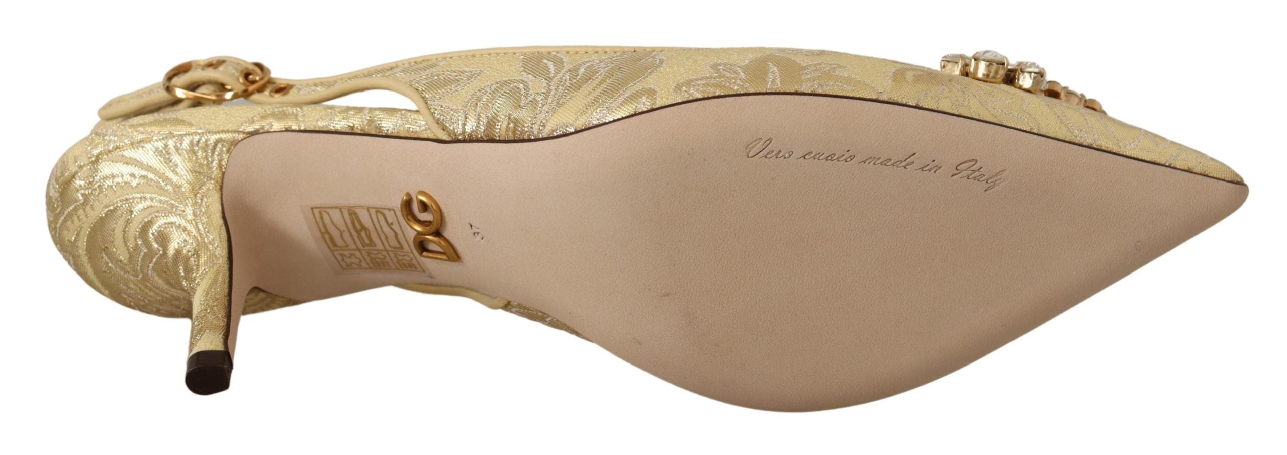 Dolce & Gabbana Gold Crystal Slingback Pumps Heels Shoes