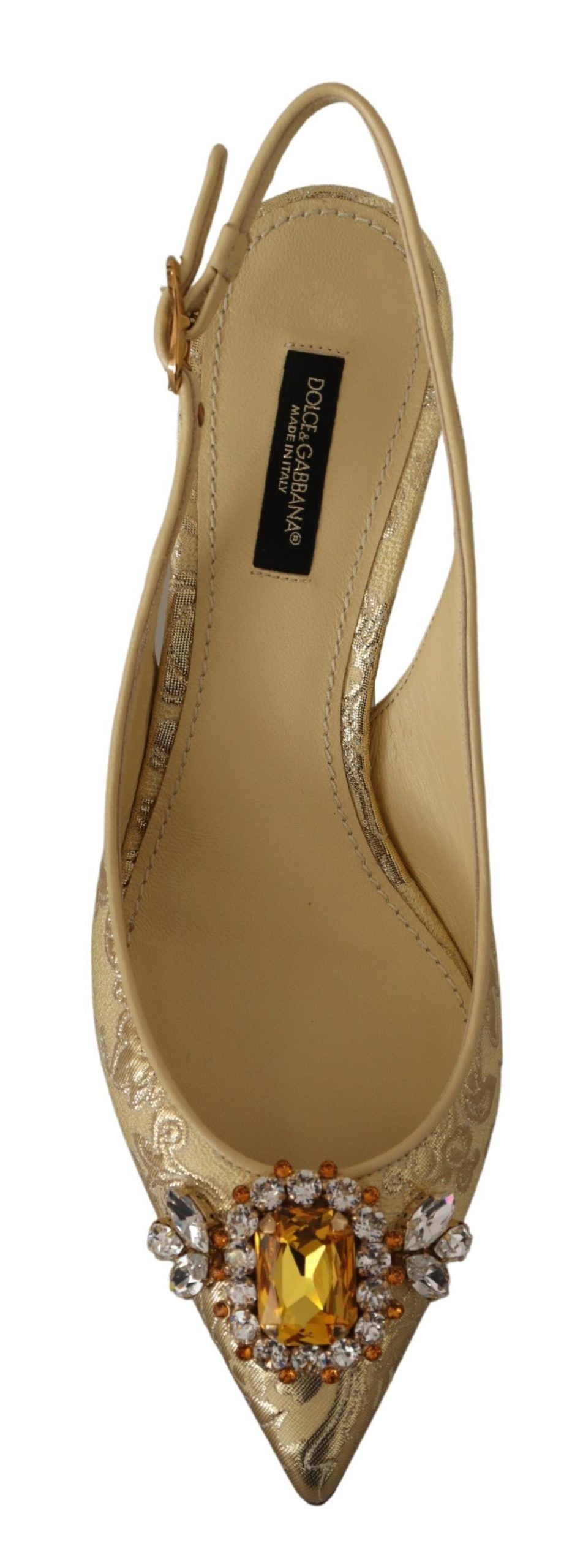 Dolce & Gabbana Gold Crystal Slingback Pumps Heels Shoes