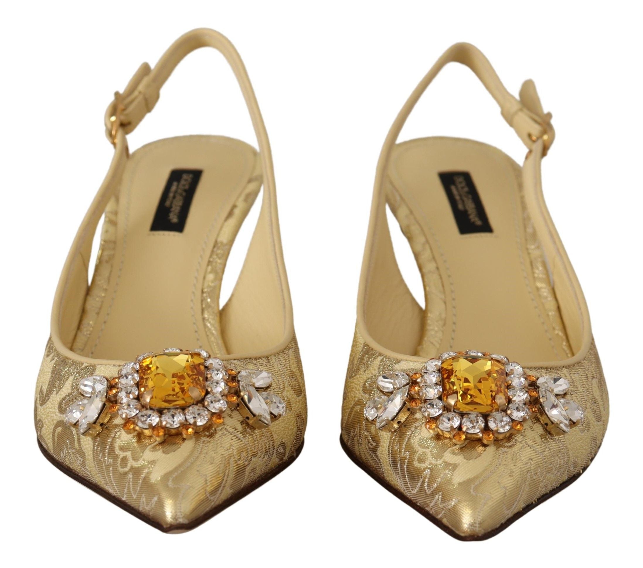 Dolce & Gabbana Gold Crystal Slingback Pumps Heels Shoes