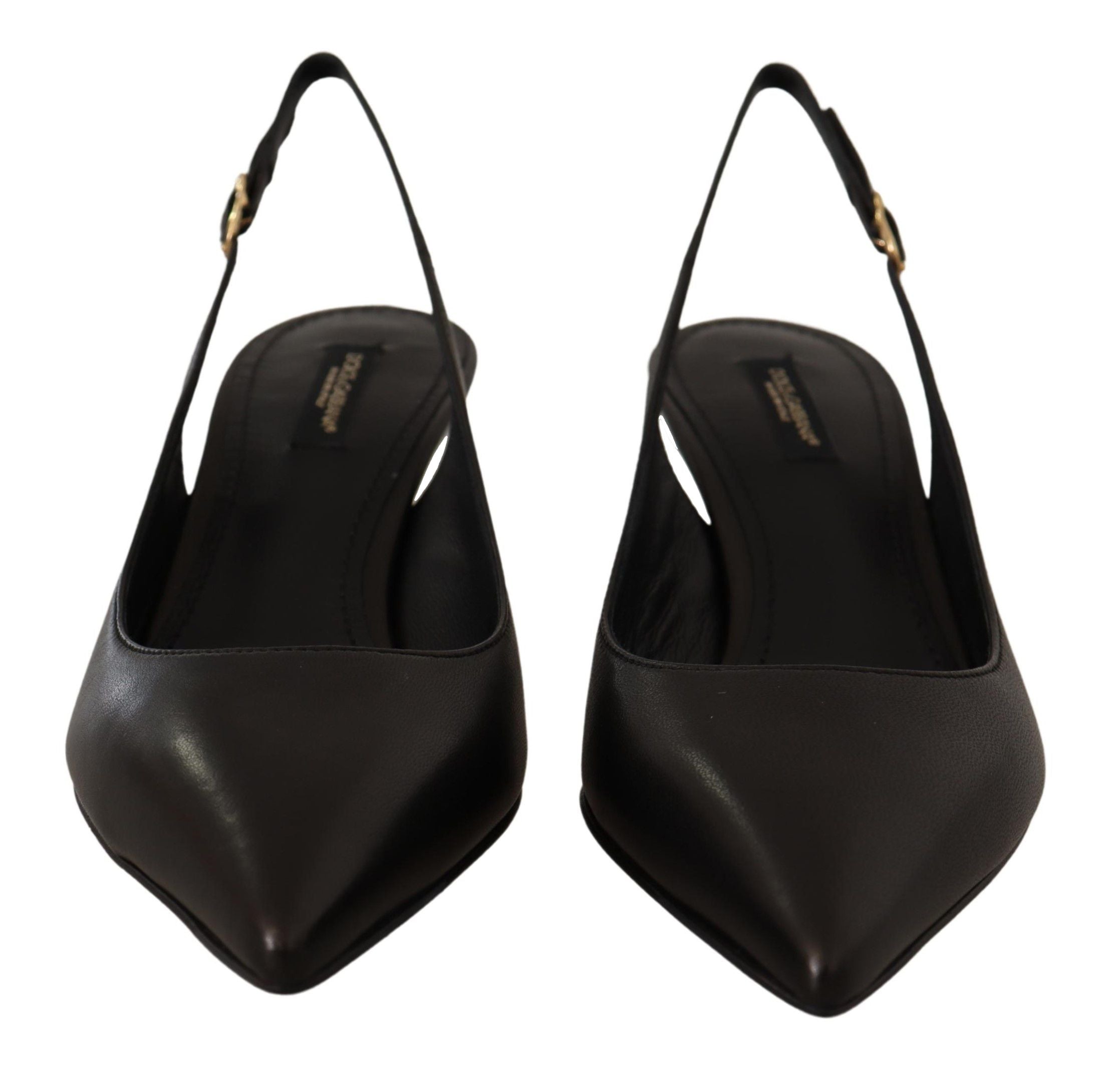 Dolce & Gabbana Black Leather Slingback Heels Pumps Shoes