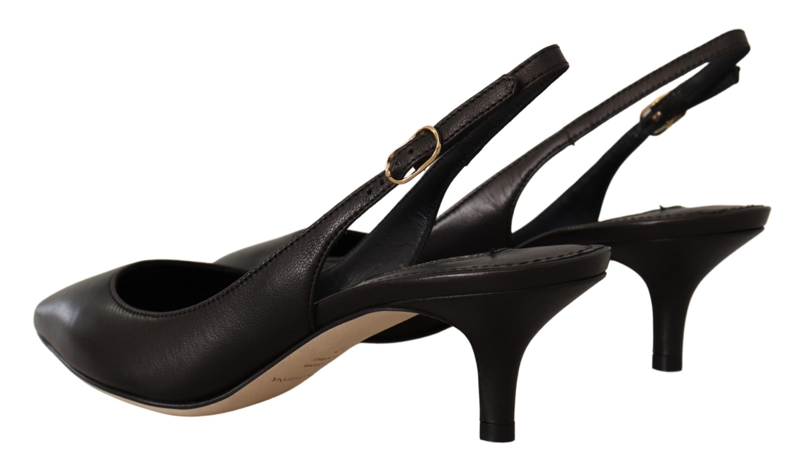 Dolce & Gabbana Black Leather Slingback Heels Pumps Shoes