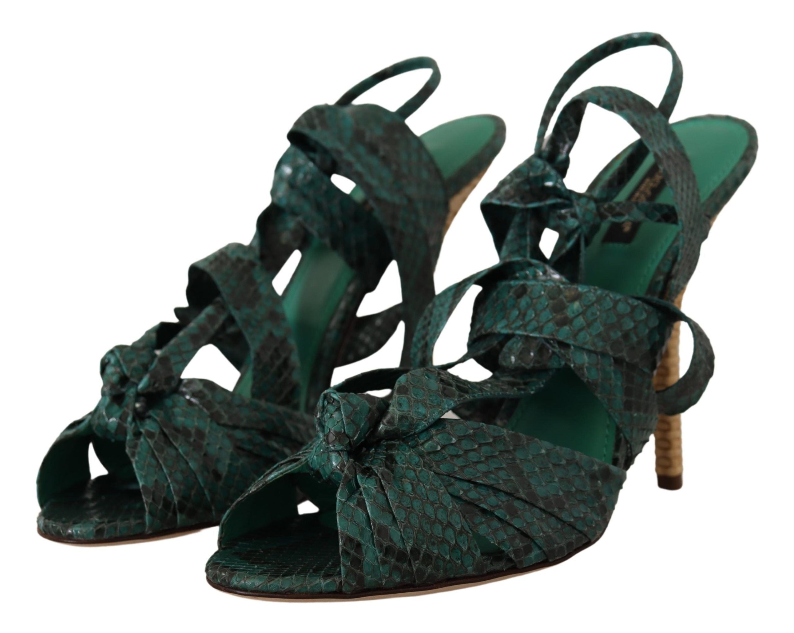 Dolce & Gabbana Groene Sandalen met Python Band Hakken Schoenen