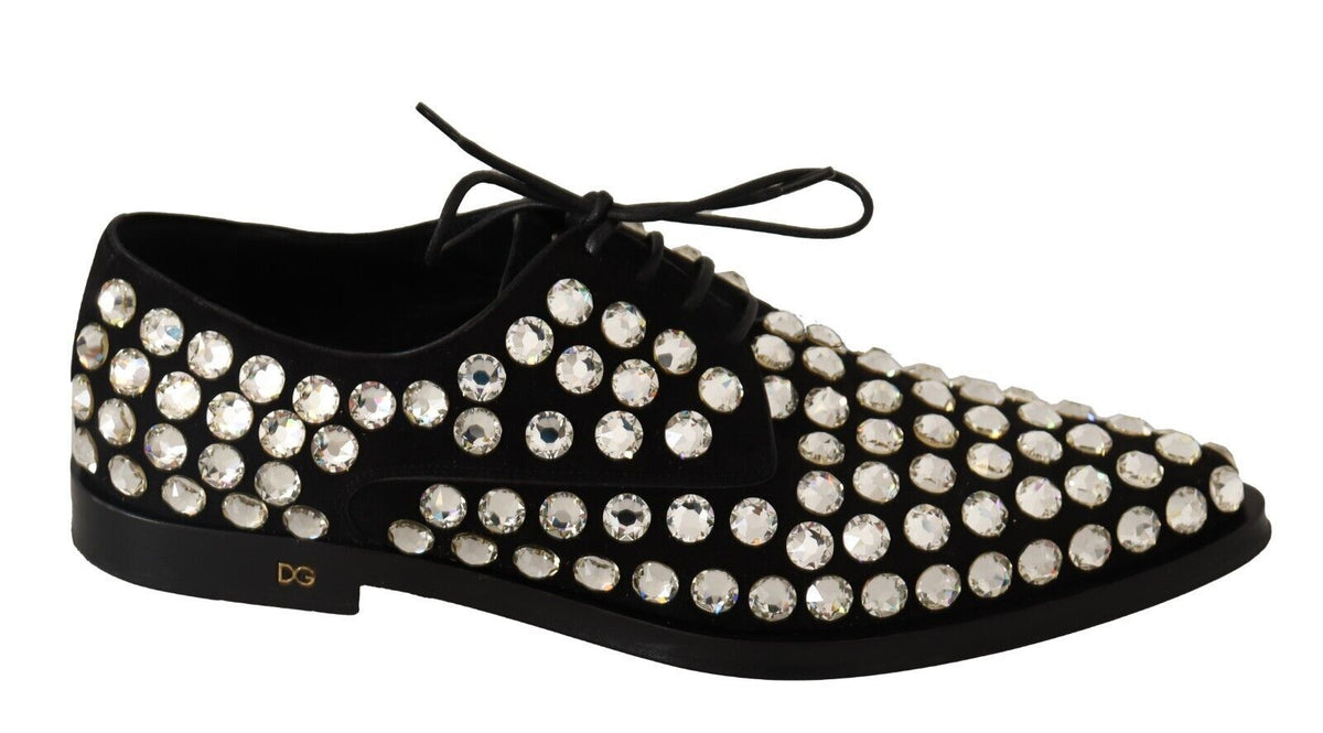 Dolce & Gabbana Zwarte Leren Kristallen Veterschoenen Formeel