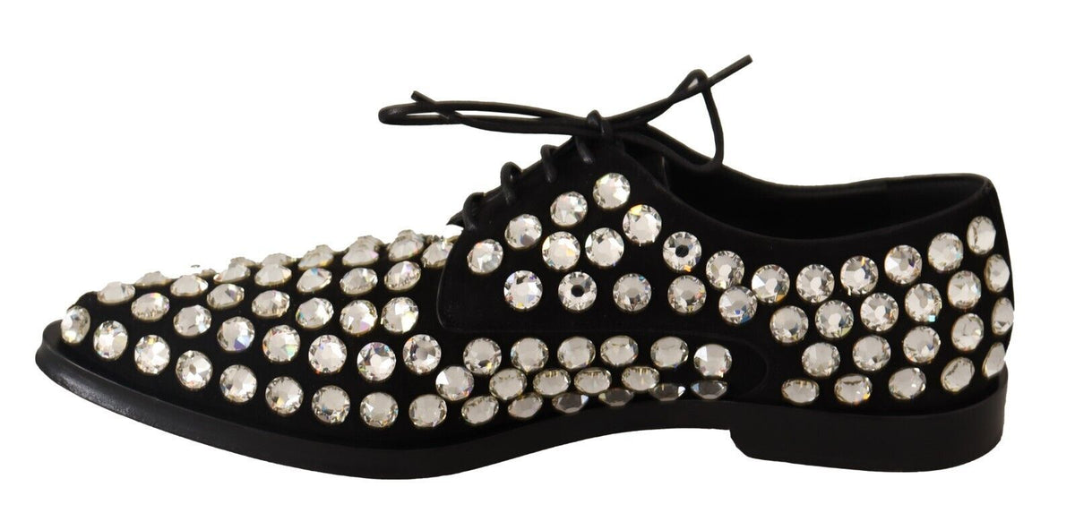 Dolce & Gabbana Zwarte Leren Kristallen Veterschoenen Formeel