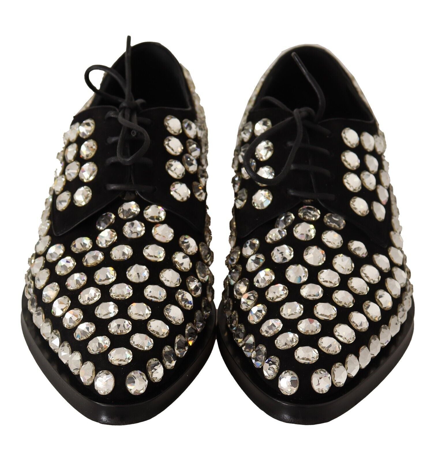 Dolce & Gabbana Zwarte Leren Kristallen Veterschoenen Formeel