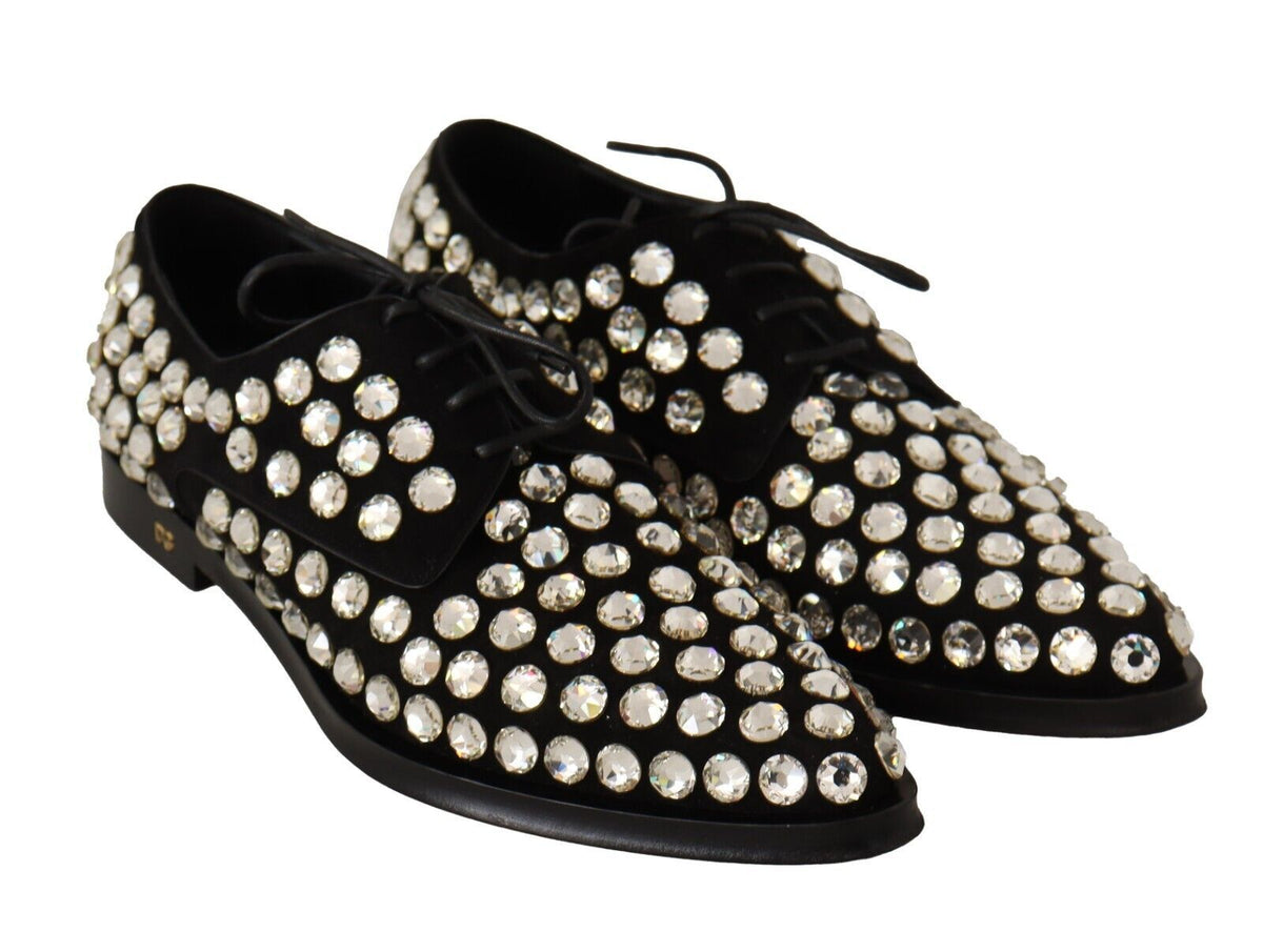 Dolce & Gabbana Zwarte Leren Kristallen Veterschoenen Formeel