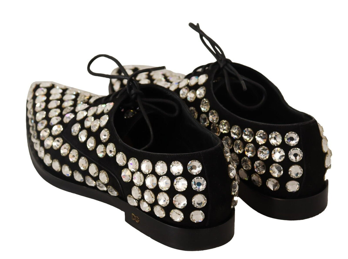 Dolce & Gabbana Zwarte Leren Kristallen Veterschoenen Formeel