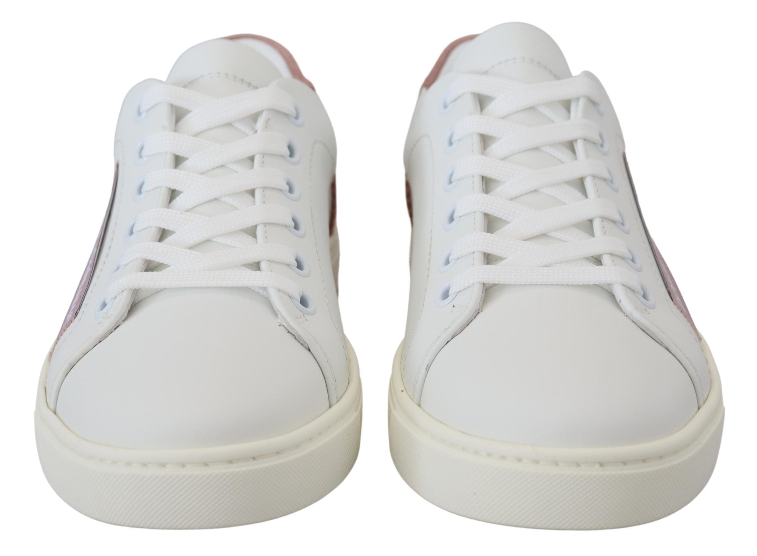 Dolce & Gabbana Wit Roze Leren Lage Sneakers Schoenen