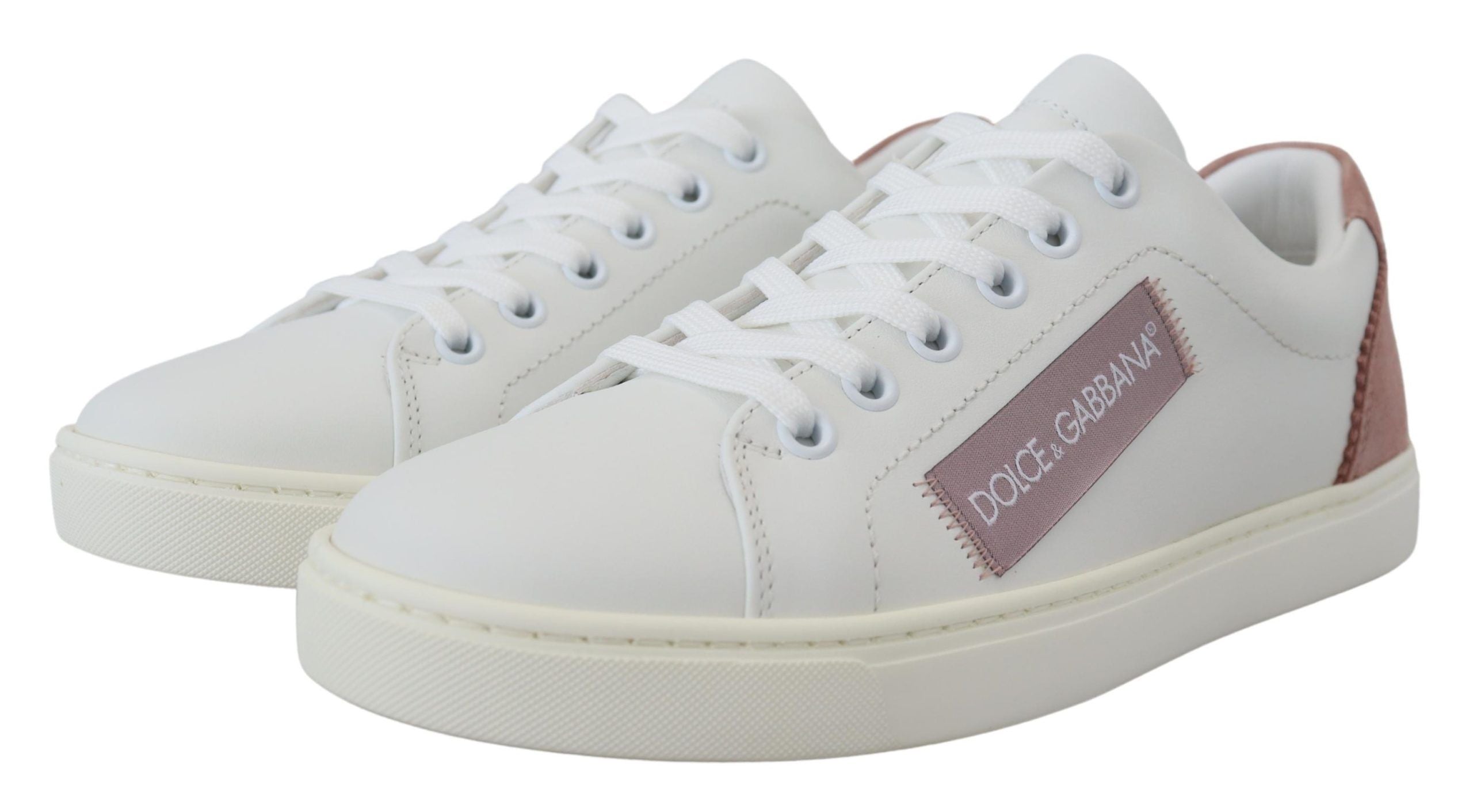 Dolce & Gabbana Wit Roze Leren Lage Sneakers Schoenen