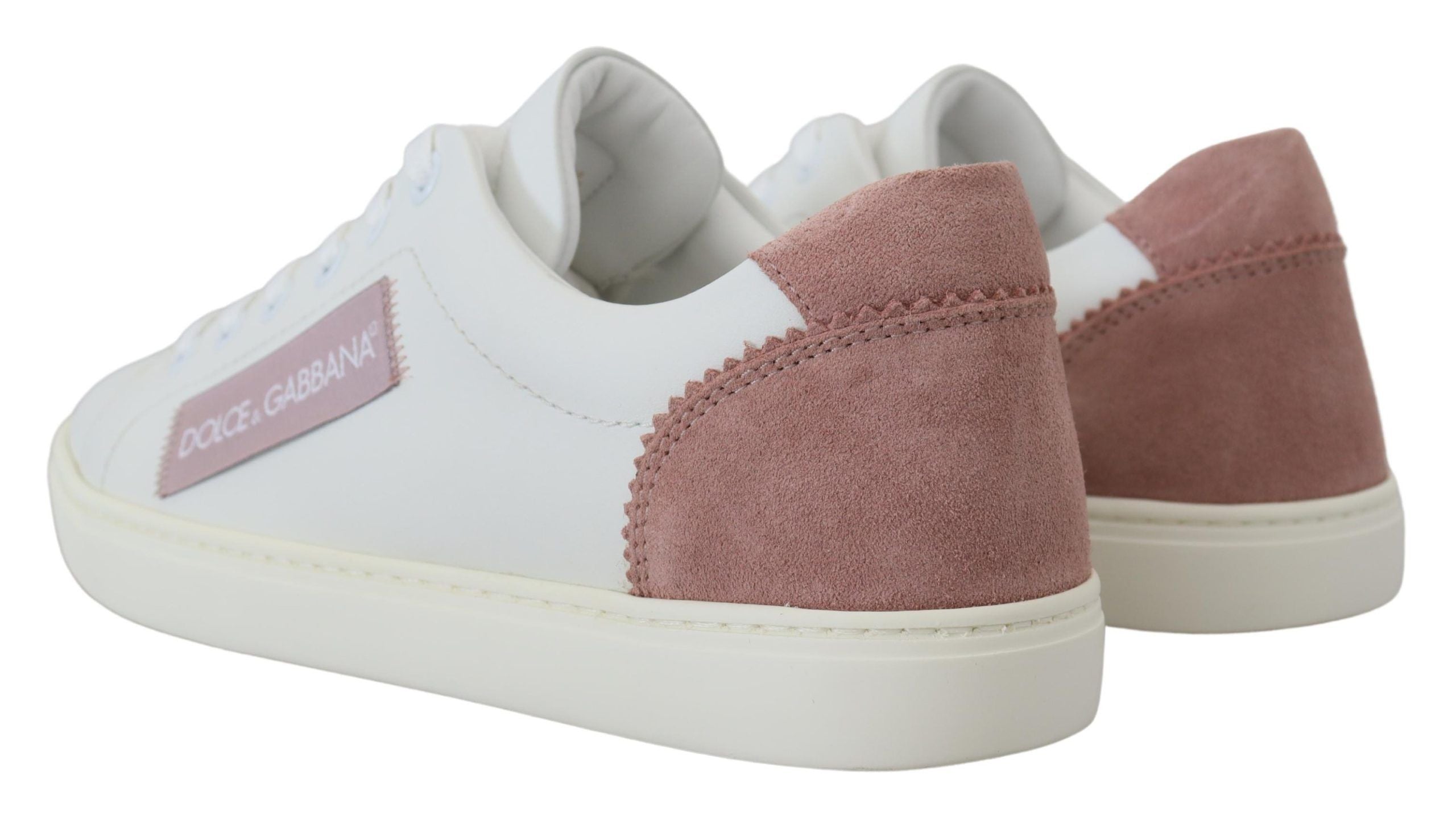 Dolce & Gabbana Wit Roze Leren Lage Sneakers Schoenen