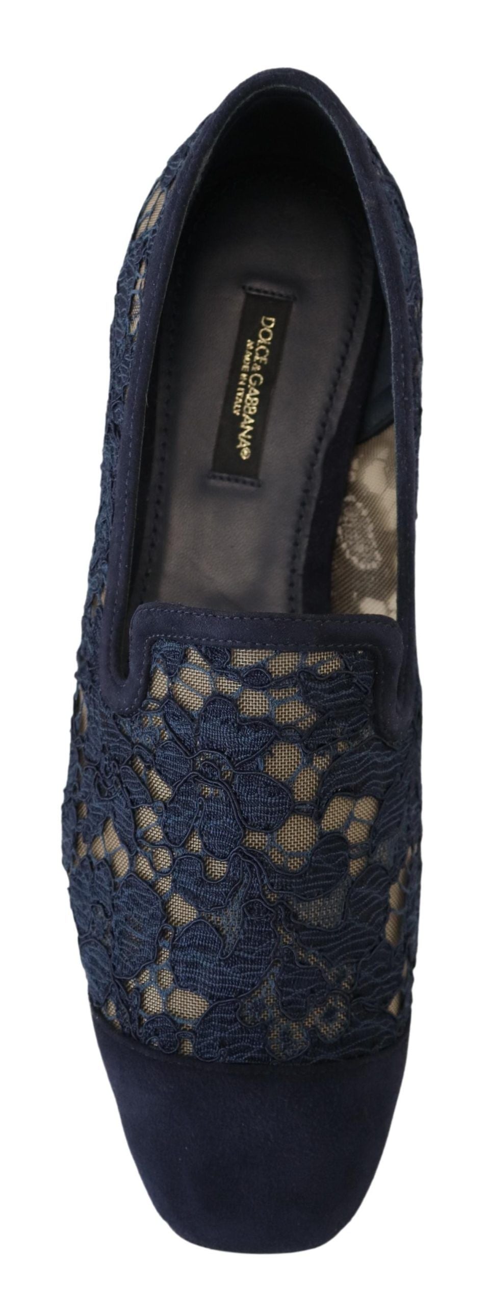 Dolce & Gabbana Blauwe Bloemmotief Kanten Slip-Ons Loafers Platte Schoenen