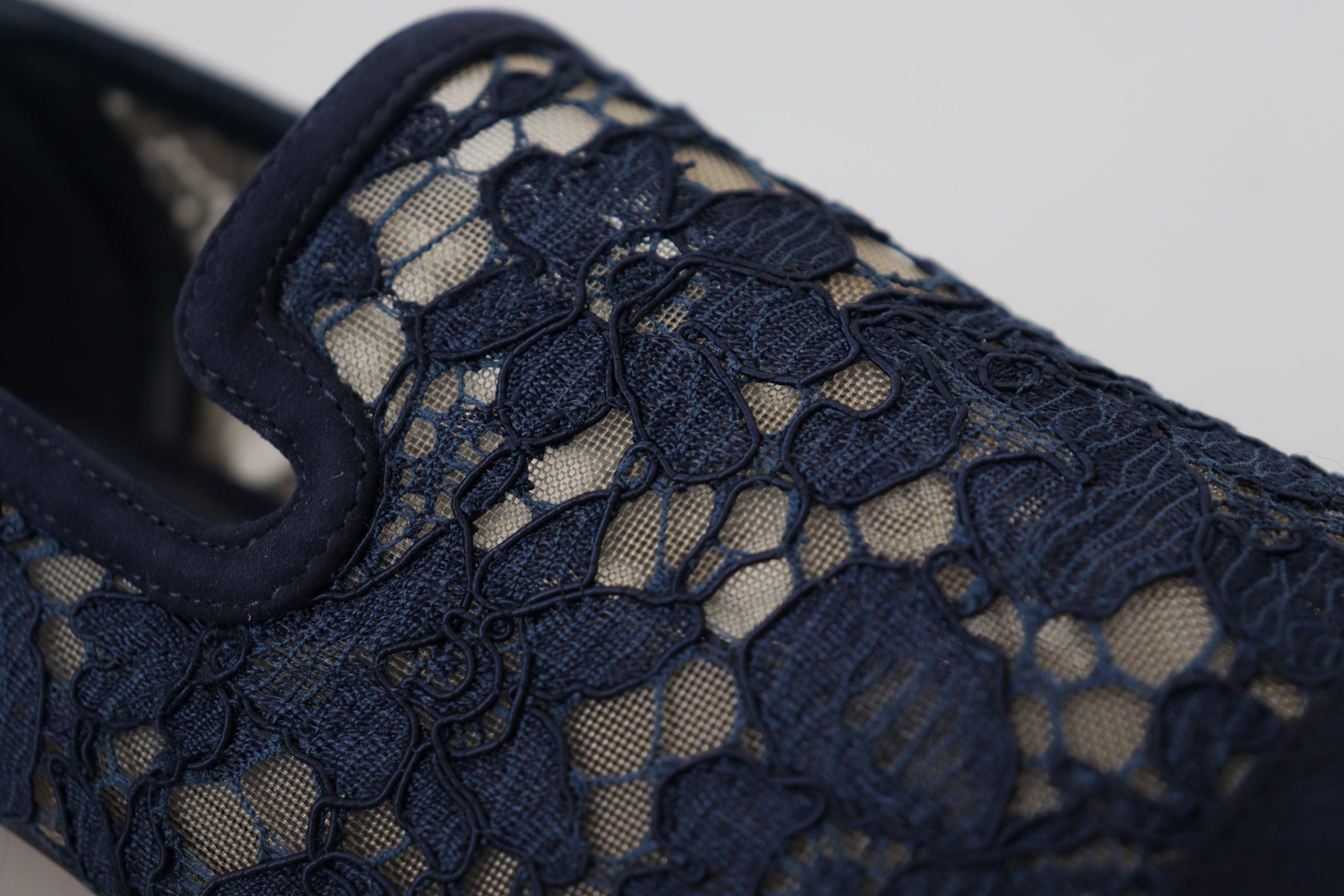Dolce & Gabbana Blauwe Bloemmotief Kanten Slip-Ons Loafers Platte Schoenen