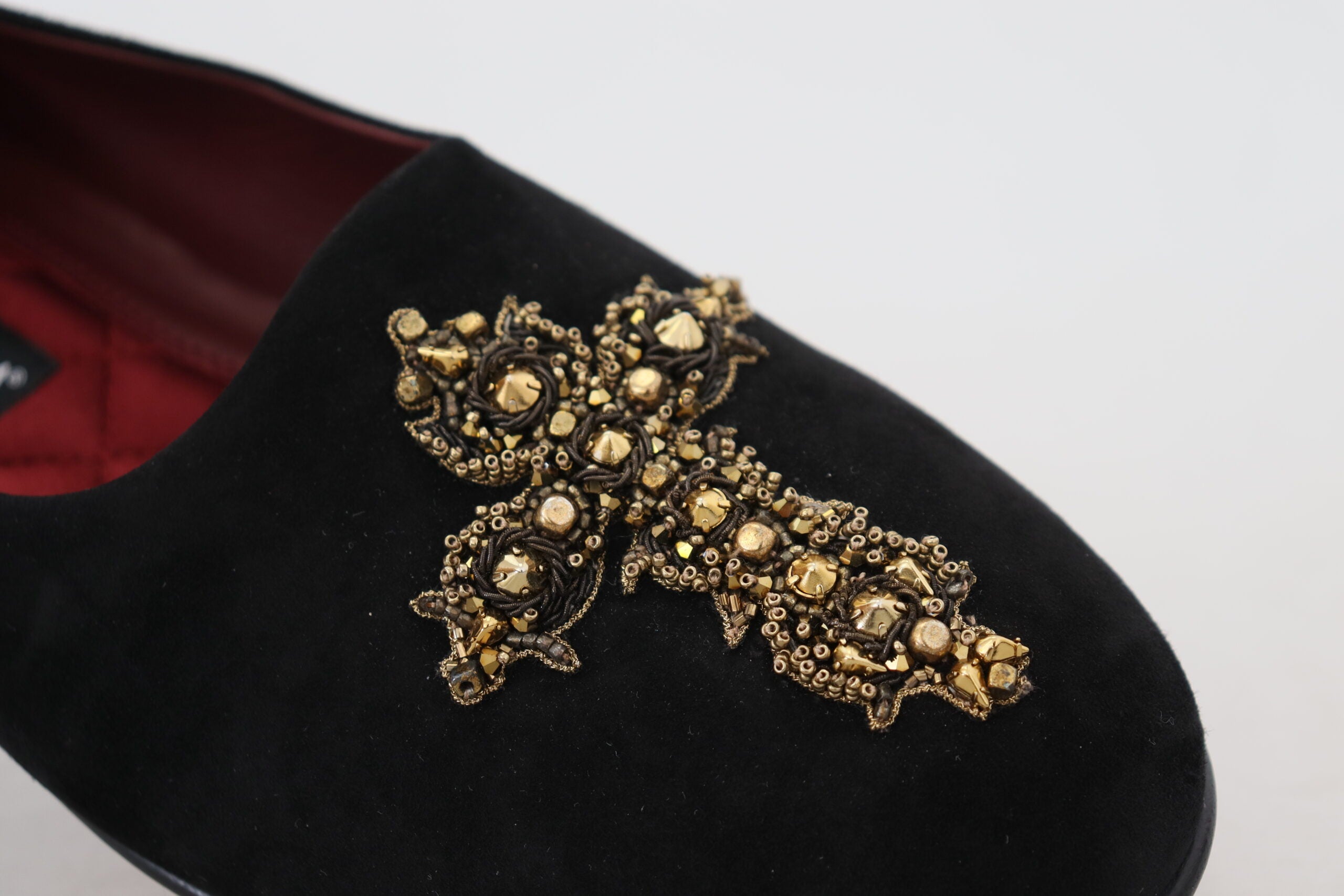 Dolce & Gabbana Zwarte Suède Gouden Kruis Slip-On Loafers Schoenen