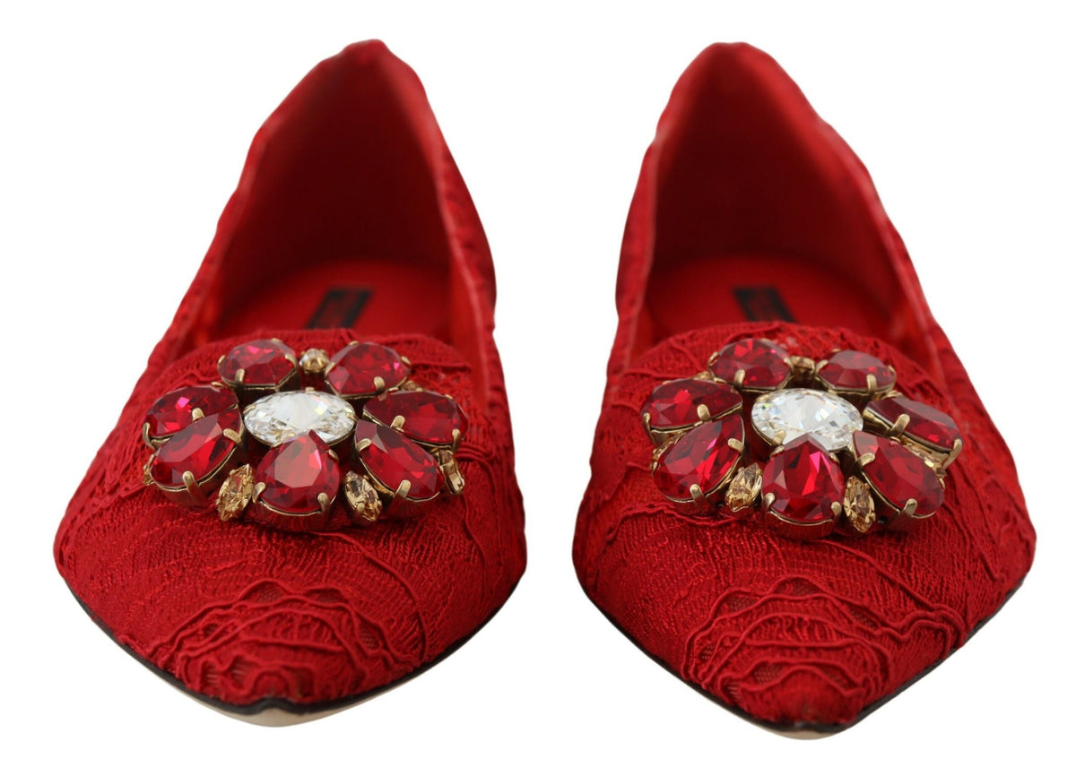 Dolce & Gabbana Rode Taormina Kristallen Loafers Flats Schoenen