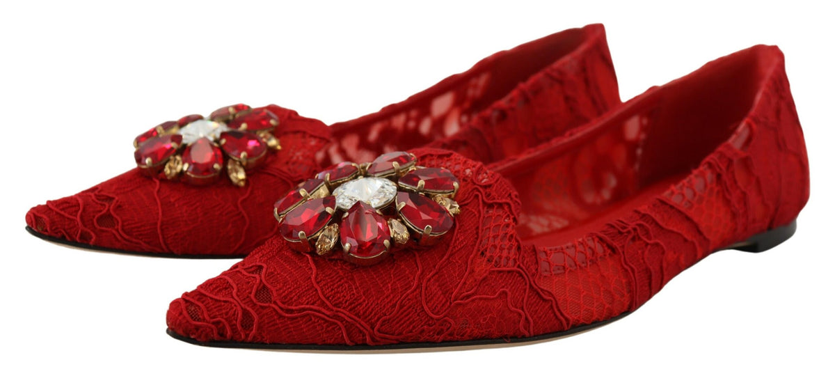 Dolce & Gabbana Rode Taormina Kristallen Loafers Flats Schoenen
