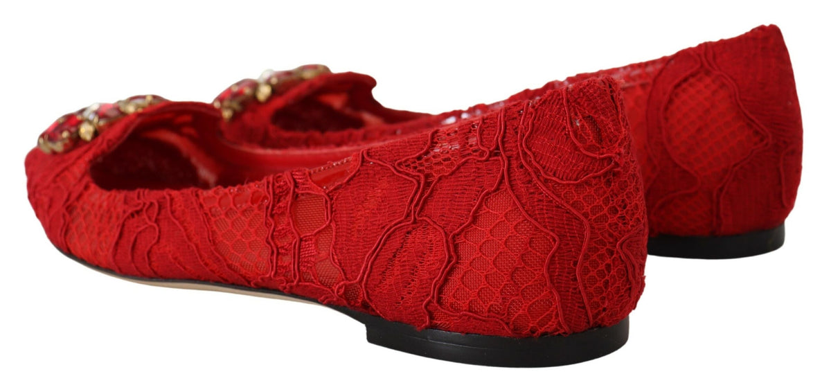 Dolce & Gabbana Rode Taormina Kristallen Loafers Flats Schoenen