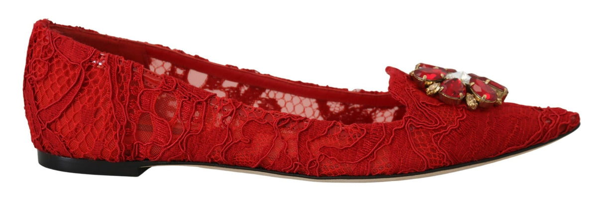 Dolce & Gabbana Rode Taormina Kristallen Loafers Flats Schoenen