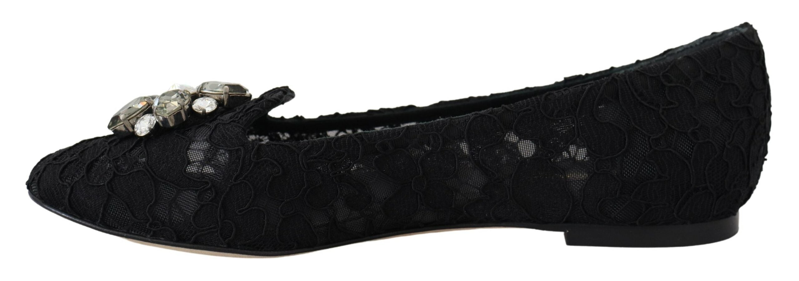 Dolce & Gabbana Black Taormina Lace Crystals Flat Shoes