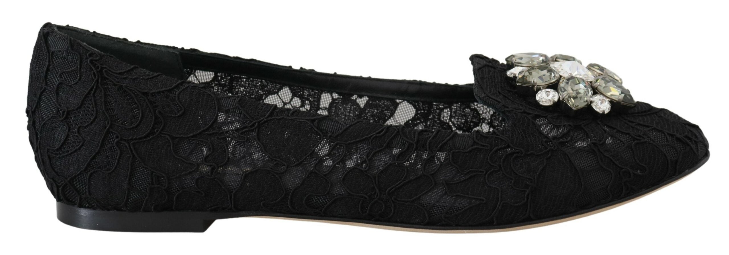 Dolce & Gabbana Black Taormina Lace Crystals Flat Shoes