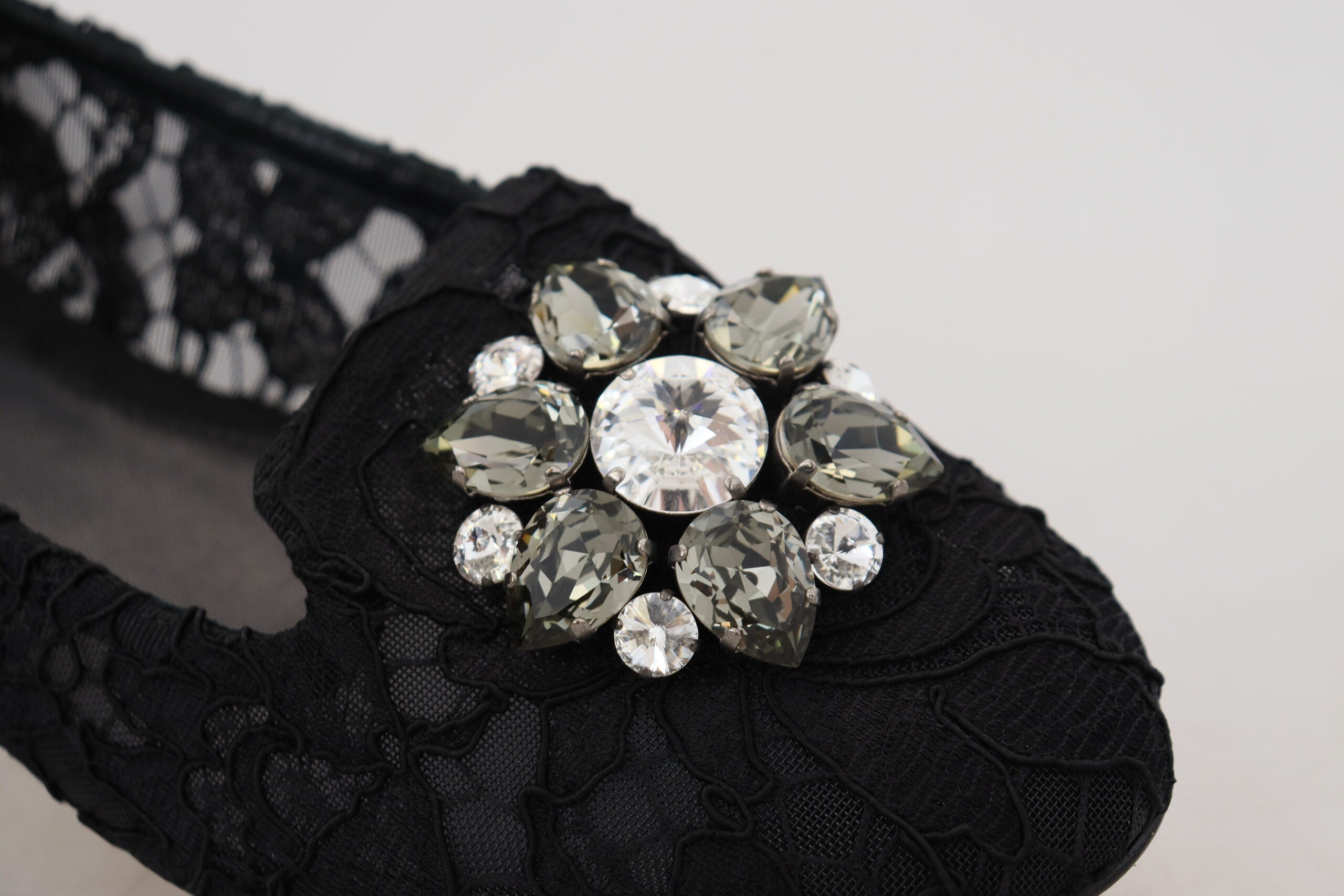 Dolce & Gabbana Black Taormina Lace Crystals Flat Shoes