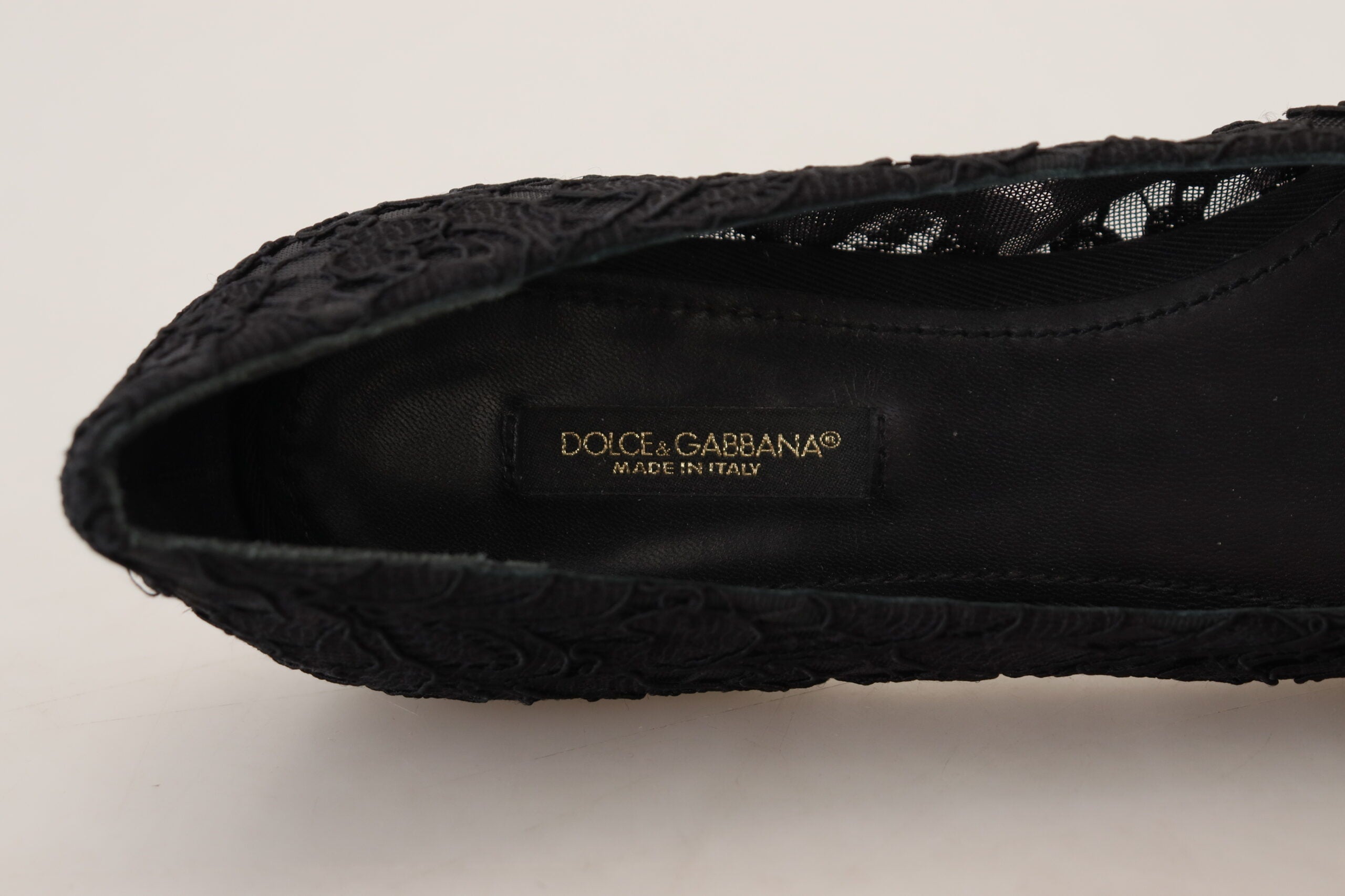 Dolce & Gabbana Black Taormina Lace Crystals Flat Shoes