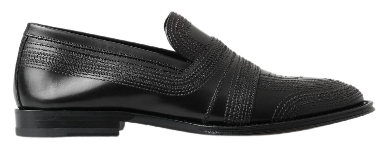 Dolce & Gabbana Zwarte Leren Slipper Loafers Gestikte Schoenen
