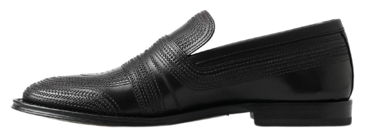 Dolce & Gabbana Zwarte Leren Slipper Loafers Gestikte Schoenen
