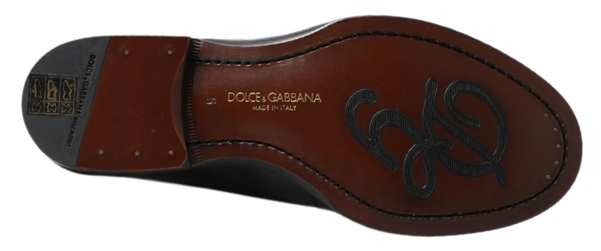 Dolce & Gabbana Zwarte Leren Slipper Loafers Gestikte Schoenen