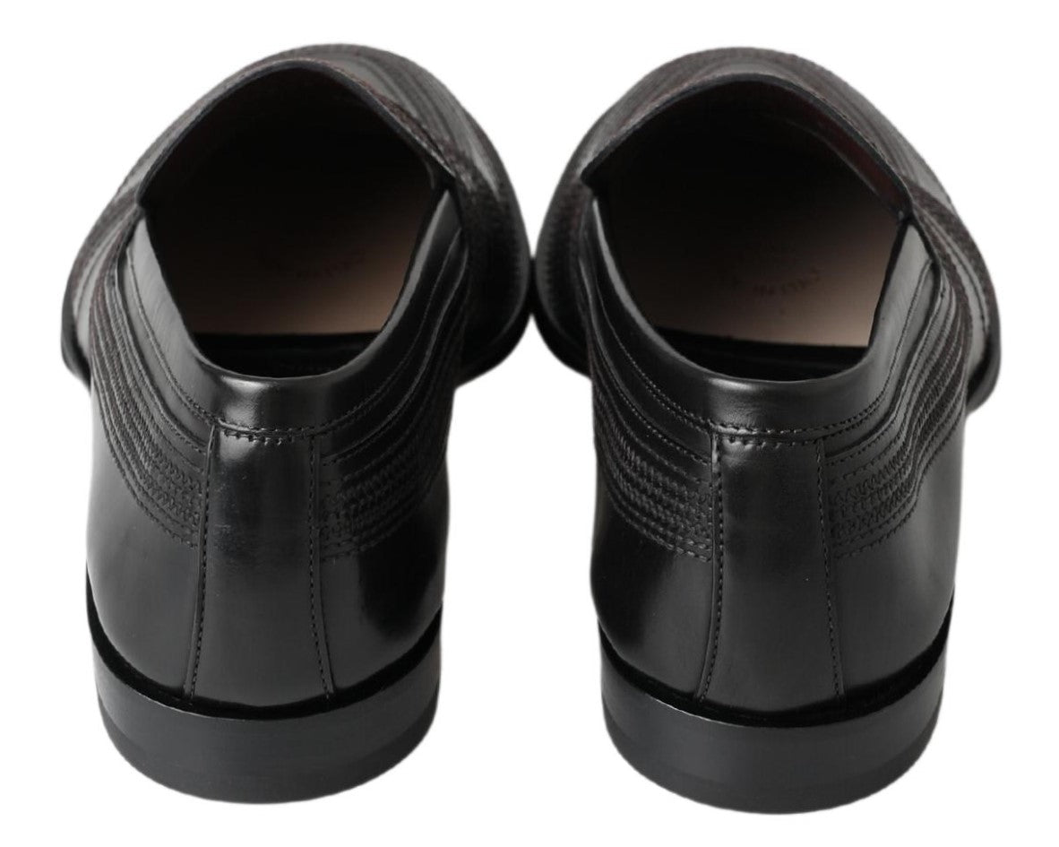 Dolce & Gabbana Zwarte Leren Slipper Loafers Gestikte Schoenen