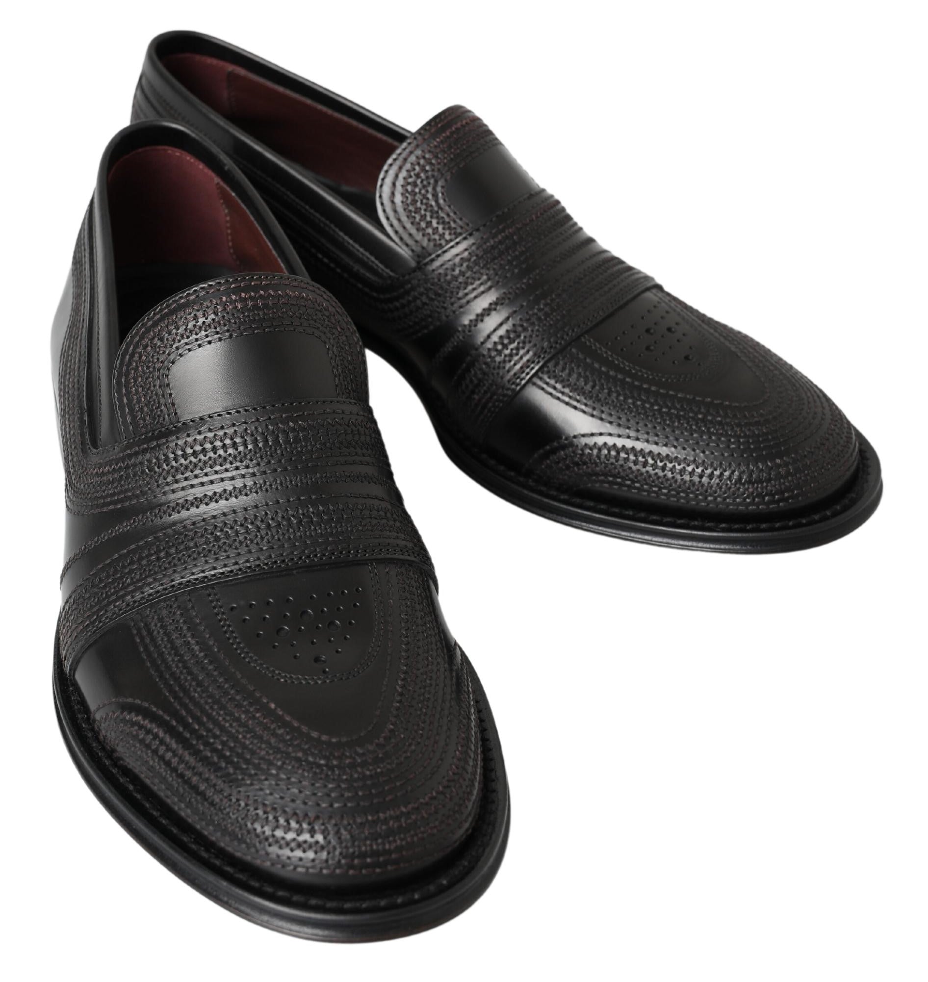 Dolce & Gabbana Zwarte Leren Slipper Loafers Gestikte Schoenen