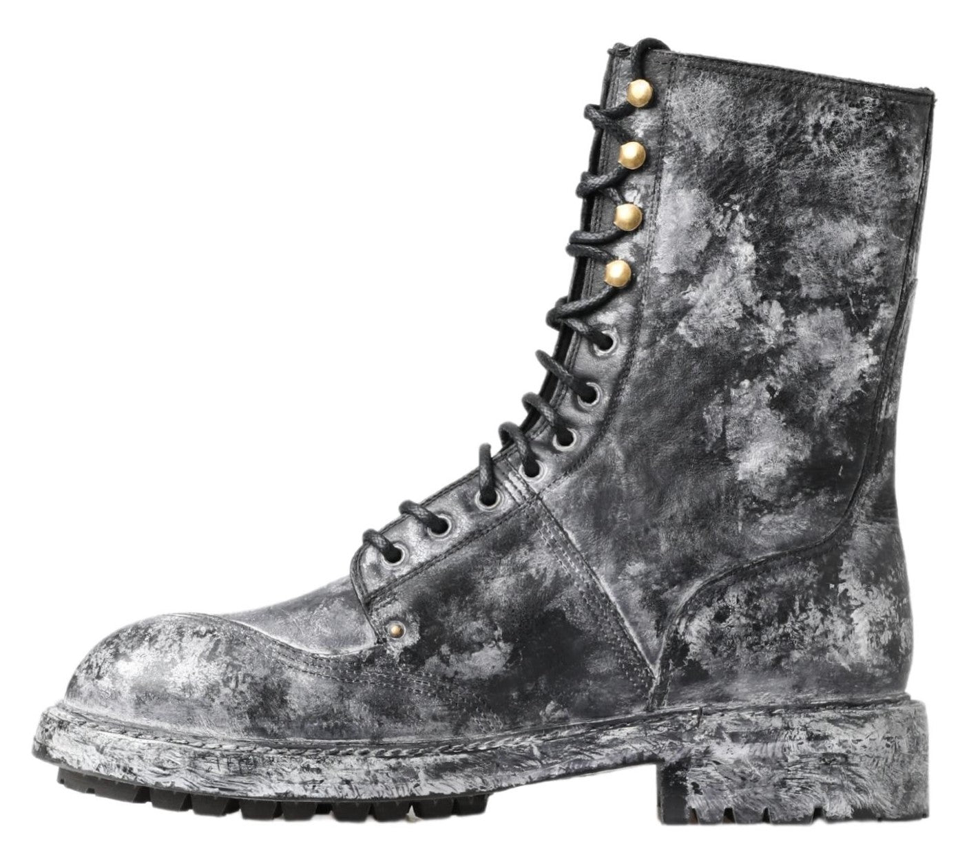 Dolce & Gabbana Zwart Grijs Leren Halfhoge Laarzen Schoenen