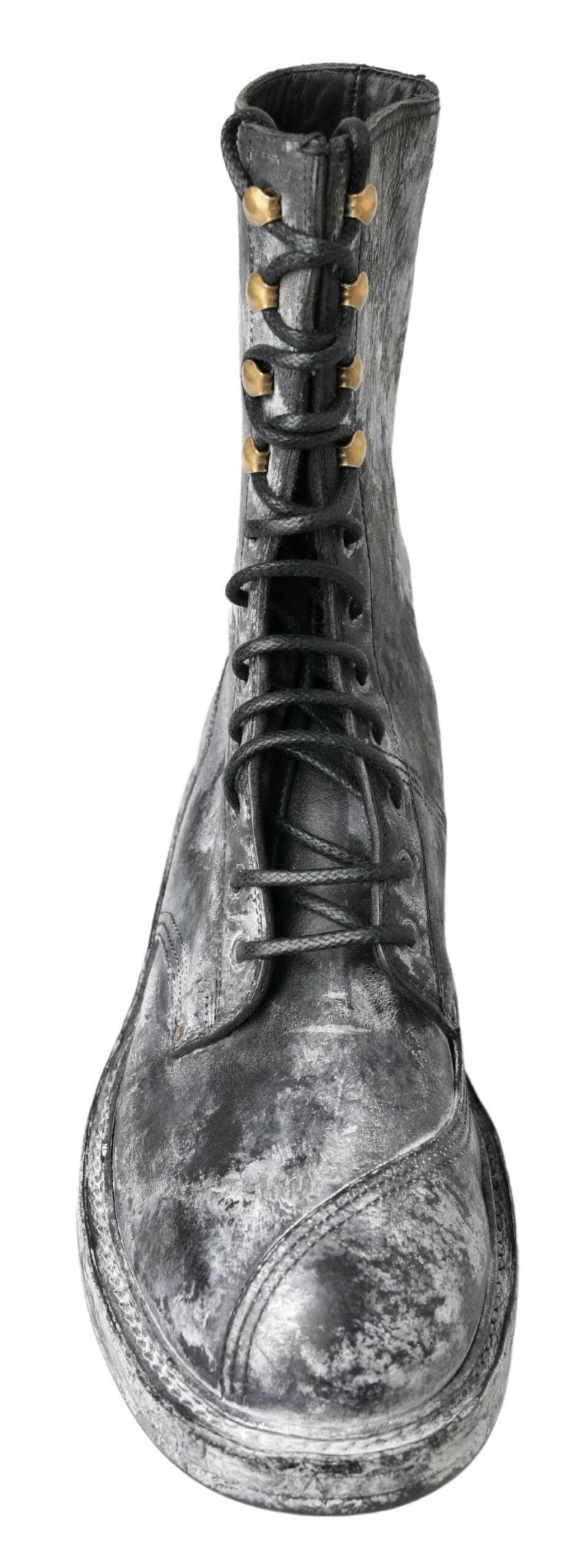 Dolce & Gabbana Zwart Grijs Leren Halfhoge Laarzen Schoenen