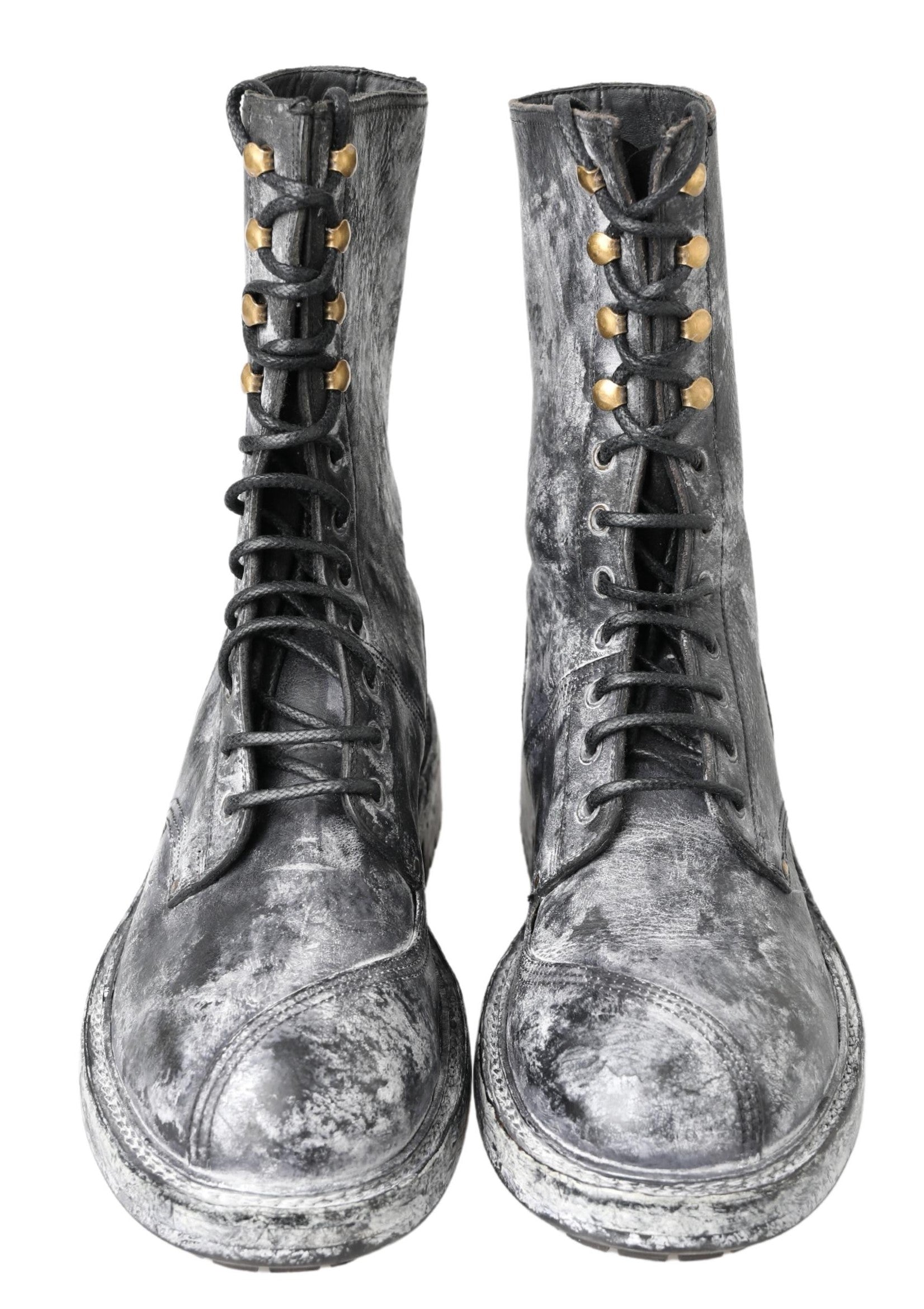Dolce & Gabbana Zwart Grijs Leren Halfhoge Laarzen Schoenen