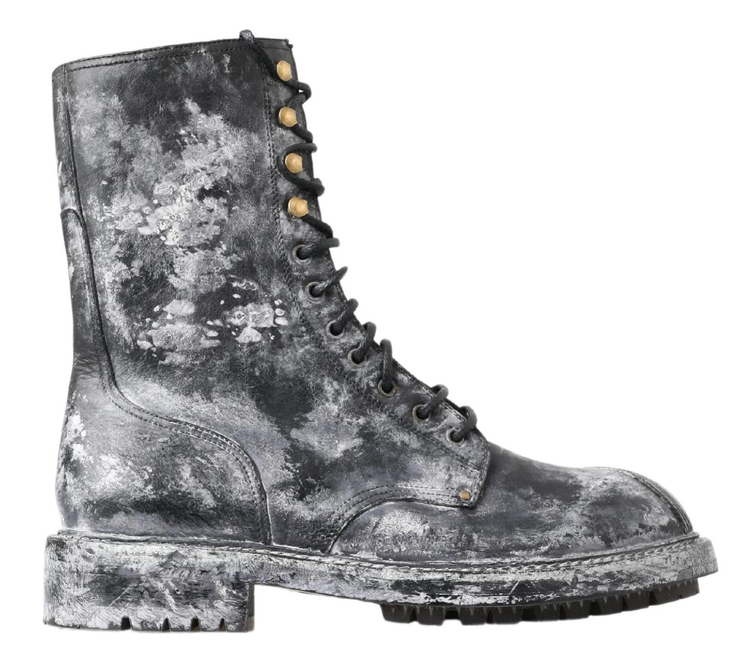 Dolce & Gabbana Zwart Grijs Leren Halfhoge Laarzen Schoenen