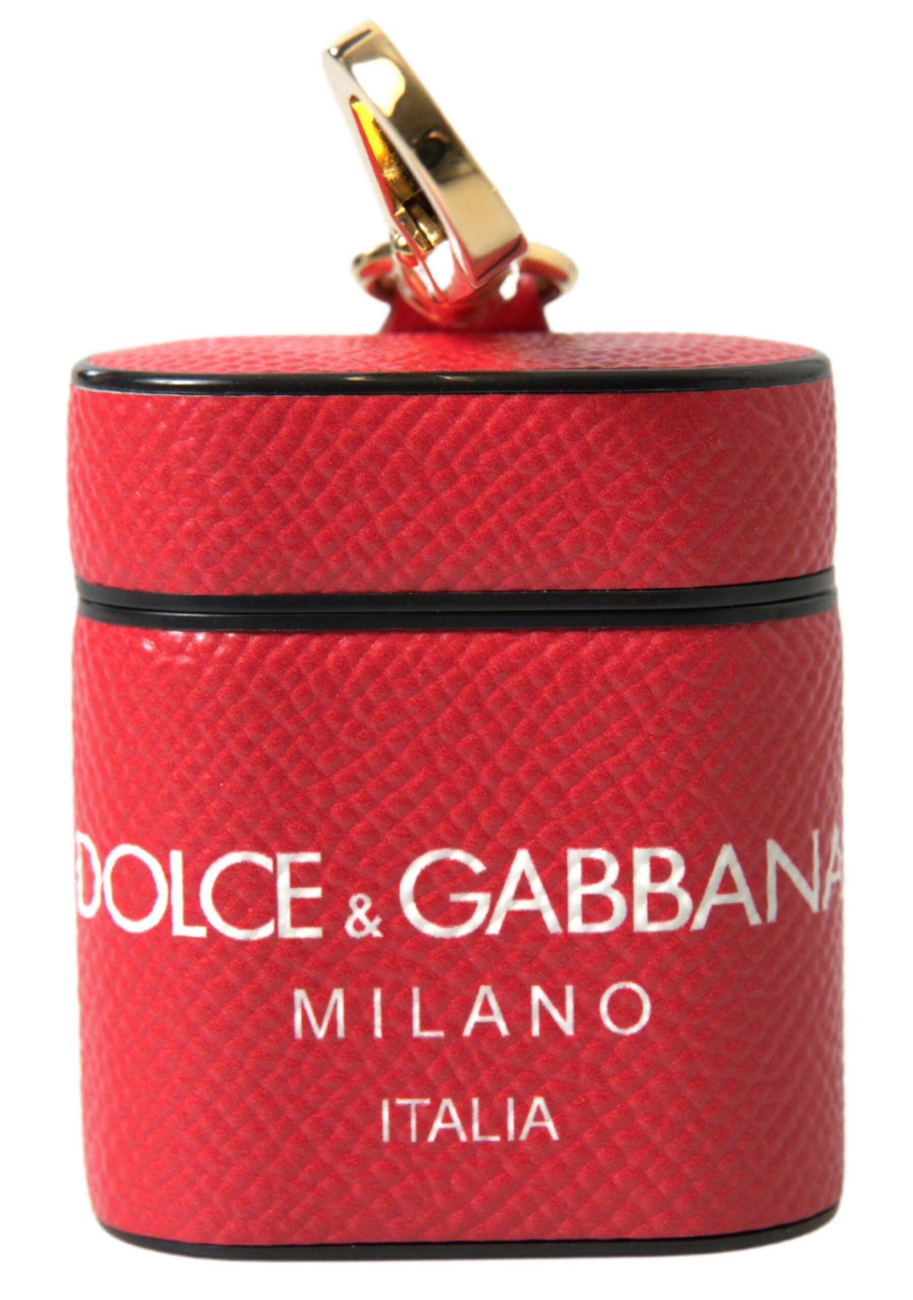 Dolce & Gabbana Rode Leren Gouden Metalen Logo Print Airpods Hoesje