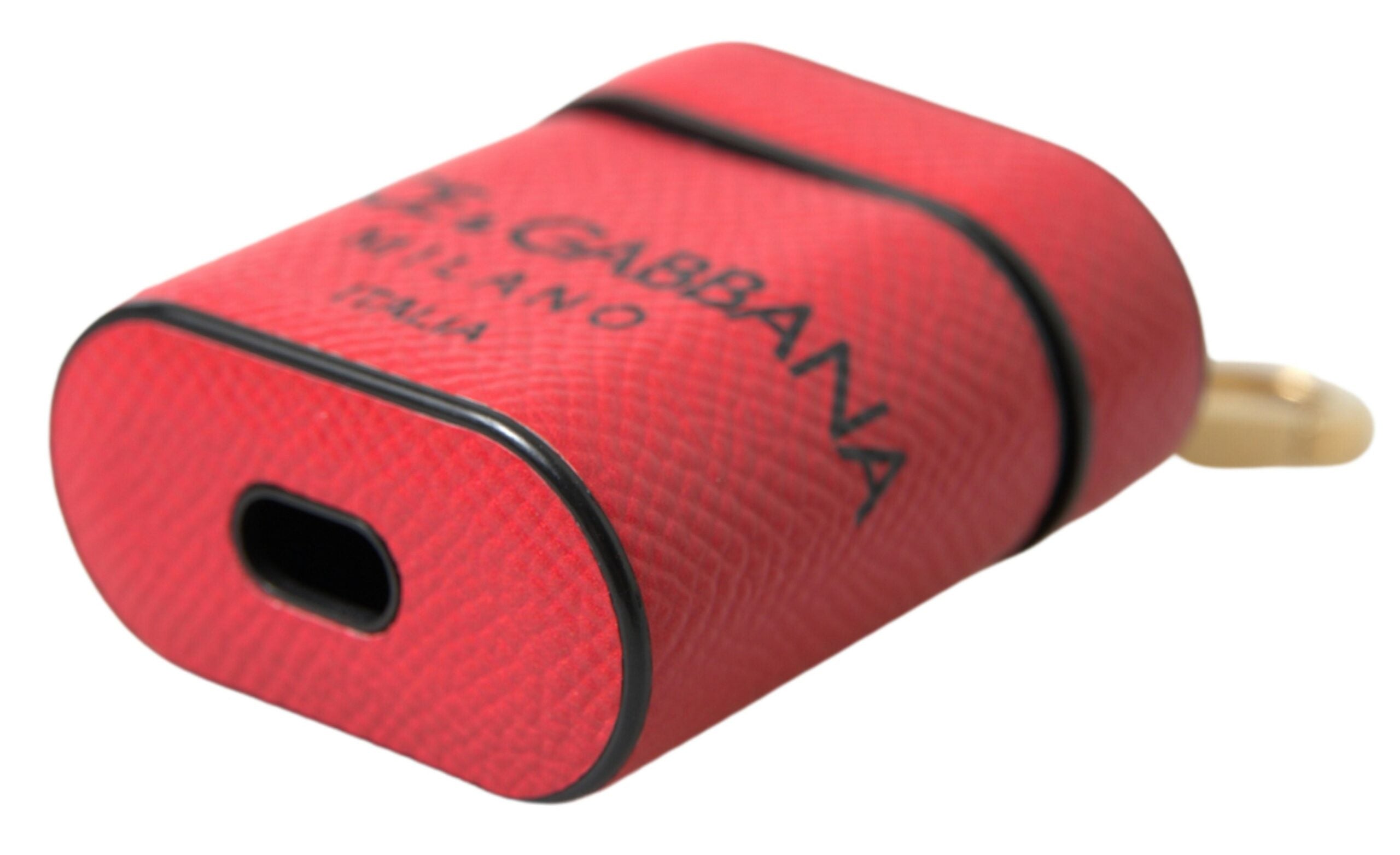 Dolce & Gabbana Rood Zwart Kalfsleer Logo Print Bandje Airpods Hoes