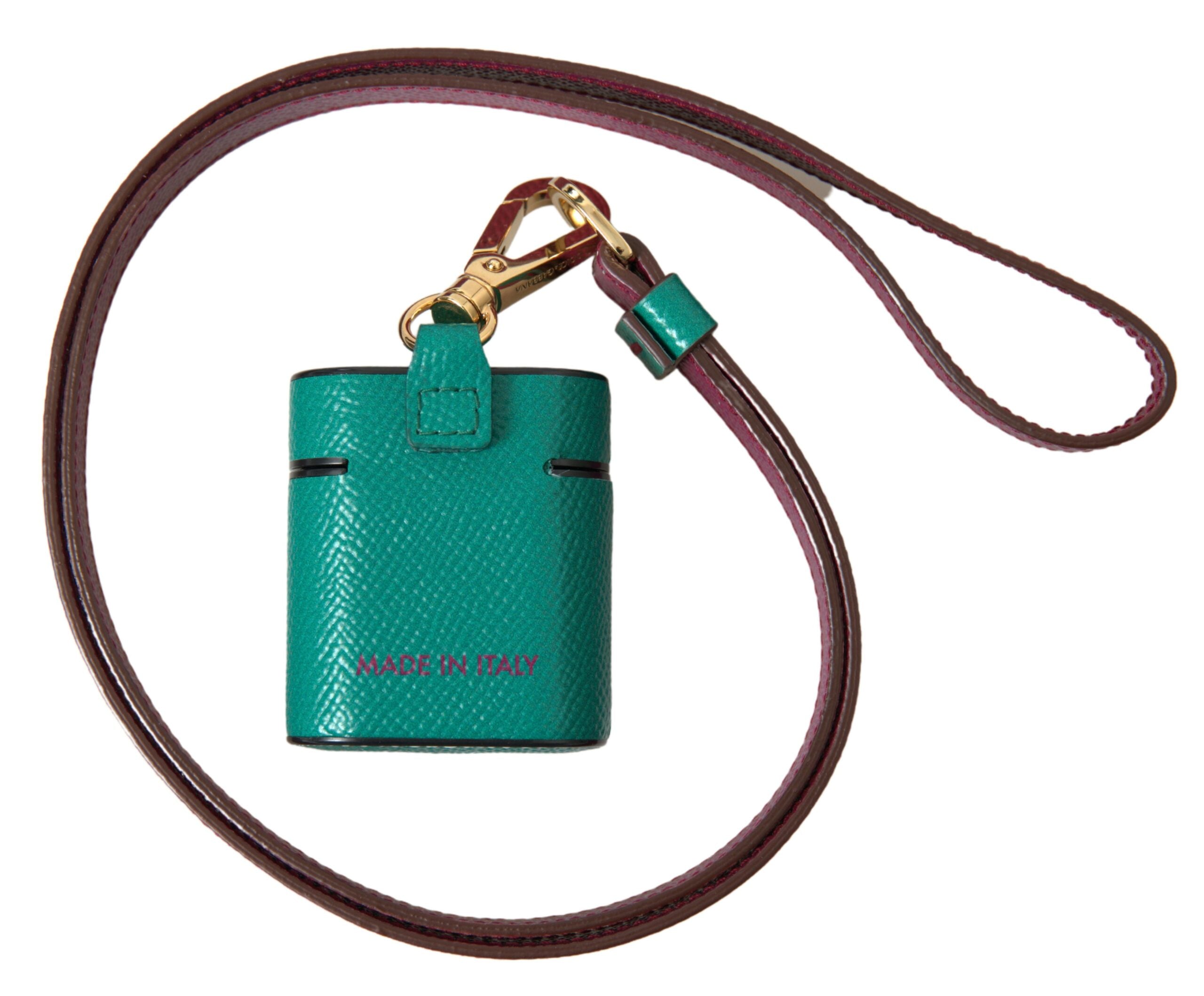 Dolce & Gabbana Groen Bruin Kalfsleer Met Logoprint Airpods Hoesje