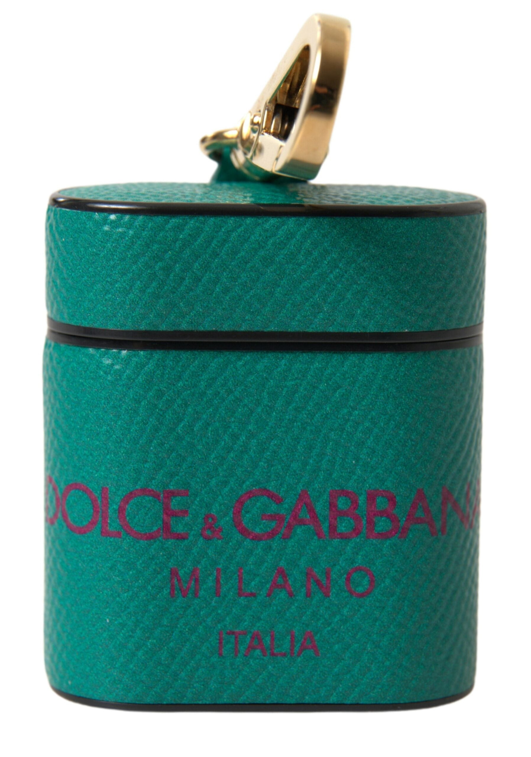Dolce & Gabbana Groen Bruin Kalfsleer Met Logoprint Airpods Hoesje