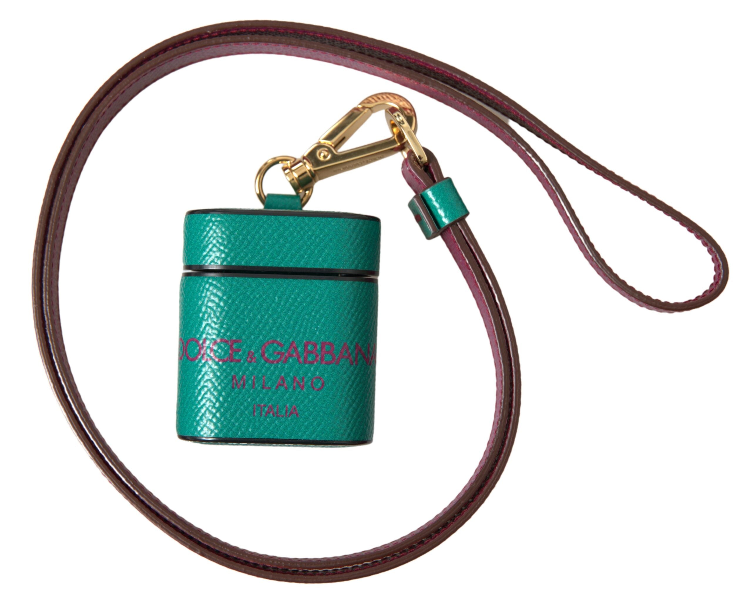 Dolce & Gabbana Groen Bruin Kalfsleer Met Logoprint Airpods Hoesje