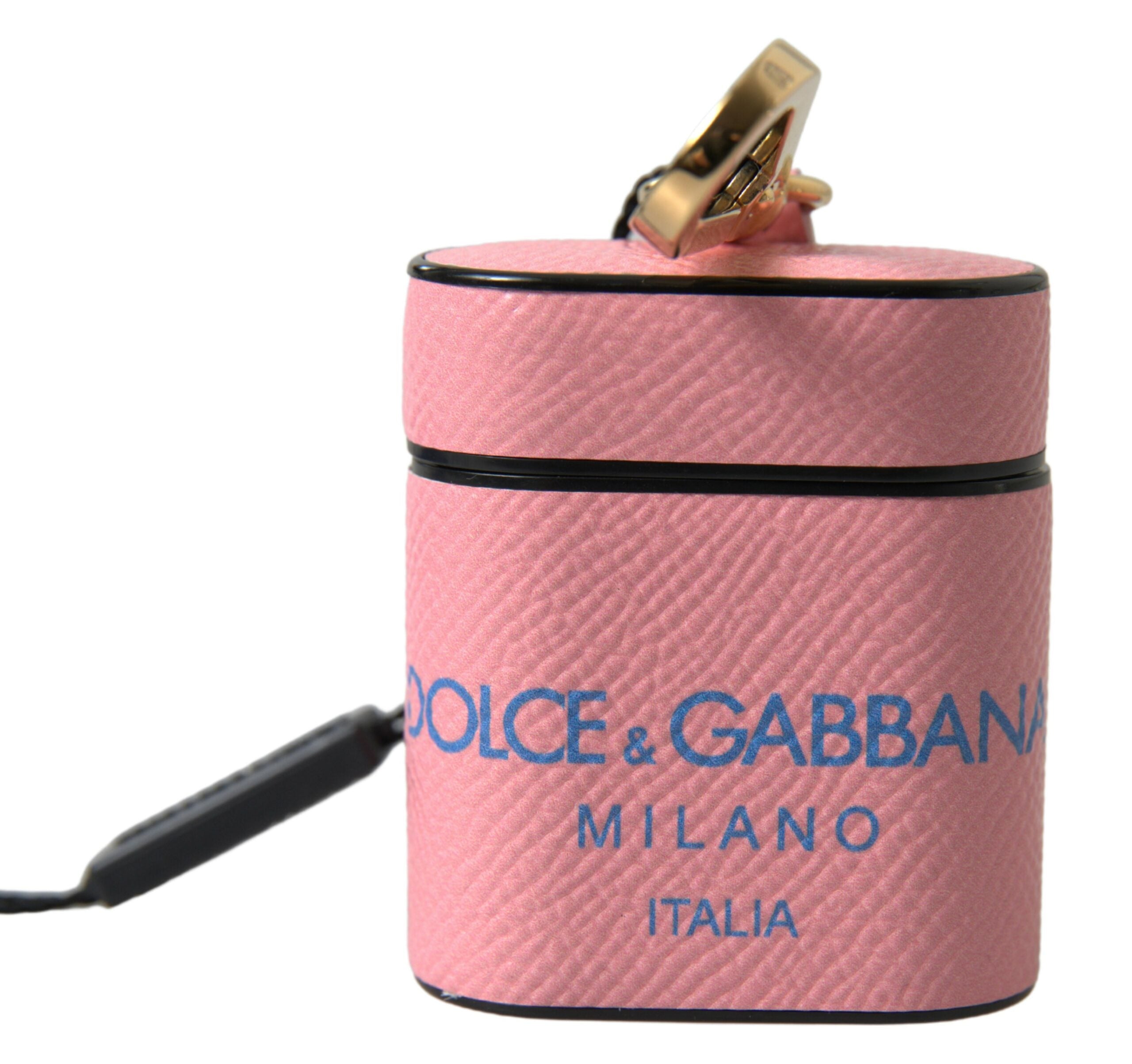 Dolce & Gabbana Roze Blauwe Kalfsleren Airpods Case met Logo Print op Bandje