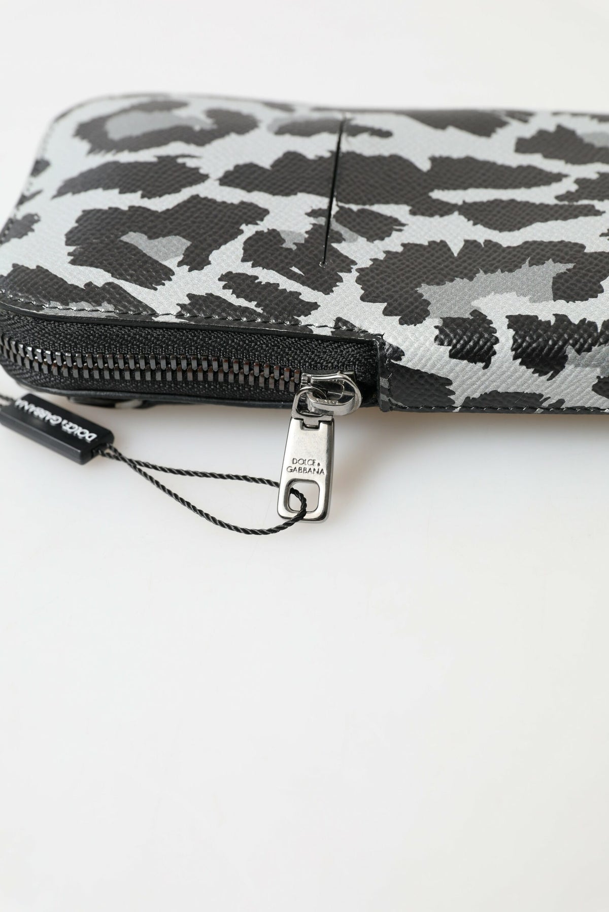 Dolce & Gabbana Gray Leopard Leather Men's Purse Crossbody Sling Phone Bag