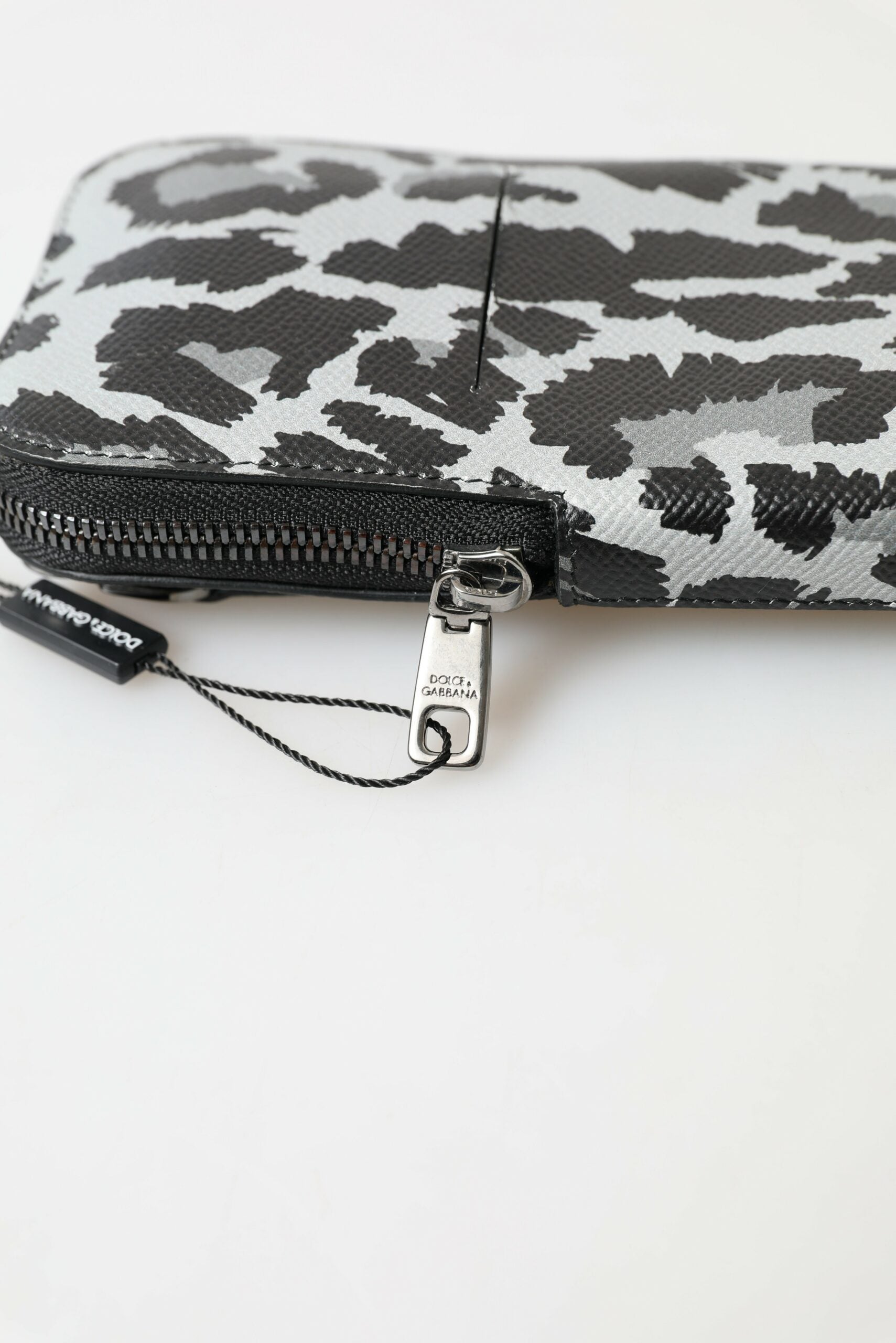 Dolce & Gabbana Gray Leopard Leather Men's Purse Crossbody Sling Phone Bag