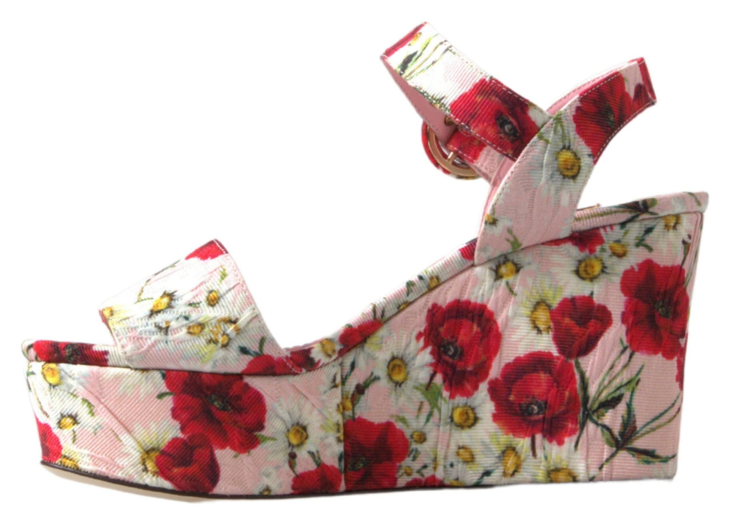 Dolce & Gabbana Multikleurige sandalen met sleehak en bloemenprint